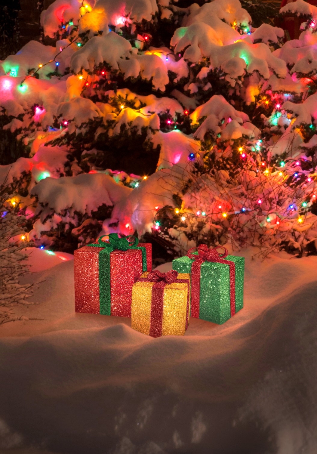 ProductWorks 46525-MYT 3 -Pack 12-Inches Freestanding Gift box Yard decoration with White LED Lights