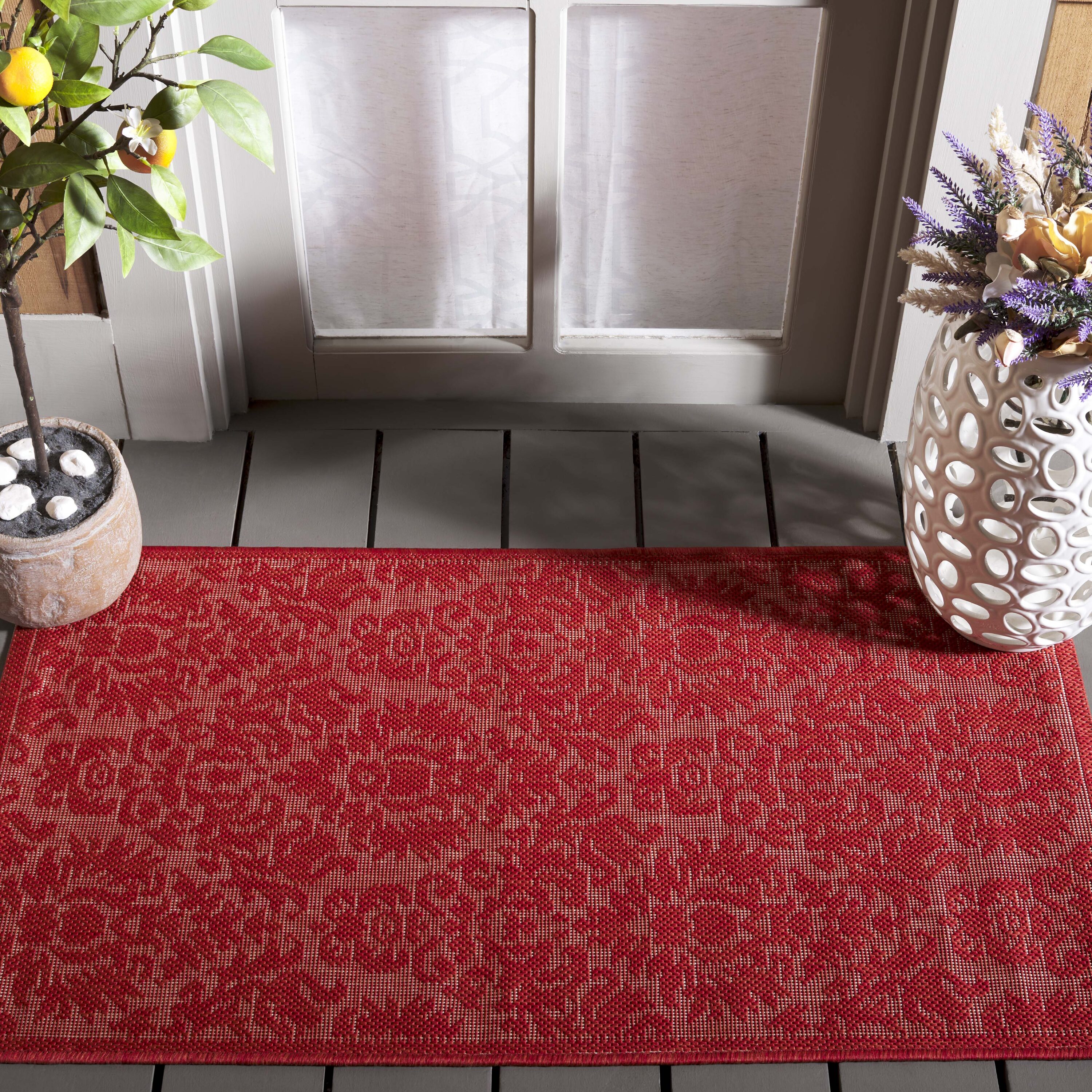 Courtyard 2714 Red/Red 2 x 4 Rectangular Area rug