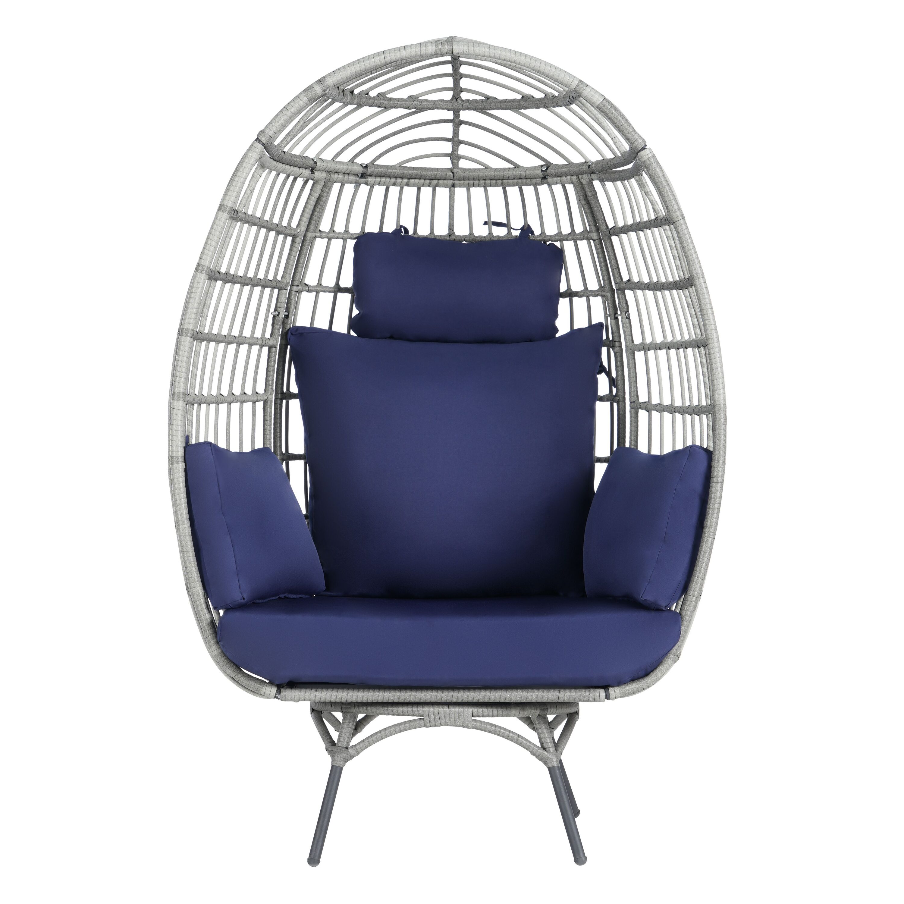 SANSTAR L-RJDC65NY Patio Chairs Wicker Gray Wicker Frame Spring motion Egg Chair with Blue 220gsm Polyester Cushioned Seat