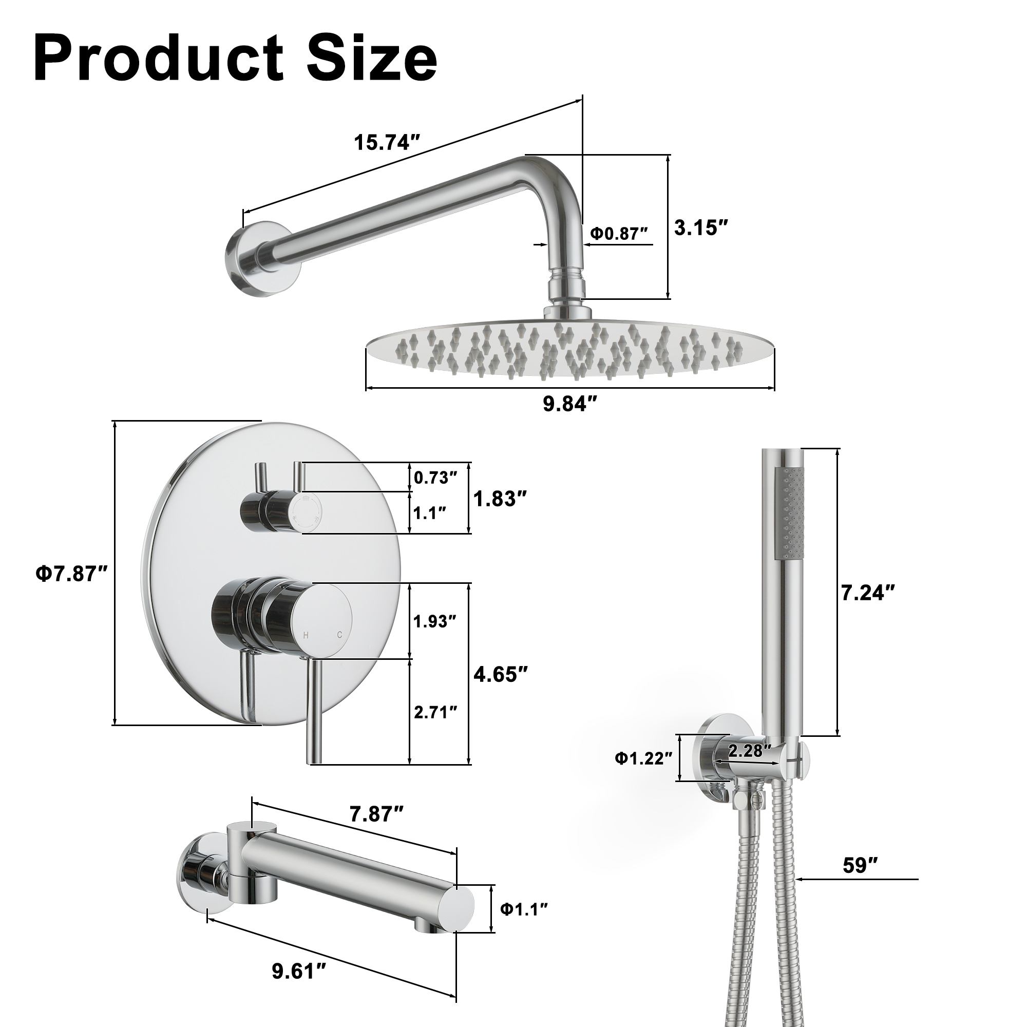 Clihome CHMS-16ORB-A3806 Showerhead-Bar-Panels - View #3