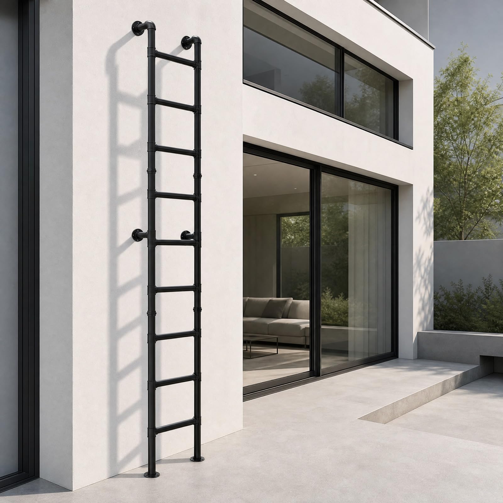 KIWDZFU  9 Foot Metal Ladder for Loft Attic 10 Step Wall and Floor Mounted Step Ladder with 330 Pounds Load Capacity for Indoor Outdoor Use