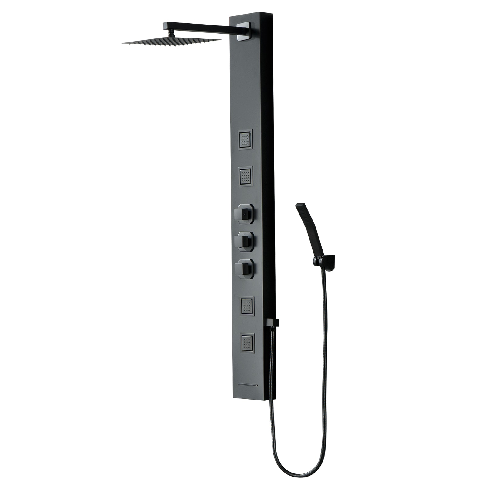 BWE YTP16-BLACK Onyx SPA All-in-One Matte Black 20-in Waterfall Dual Head Shower Tower System with 3-way Diverter Valve Included )