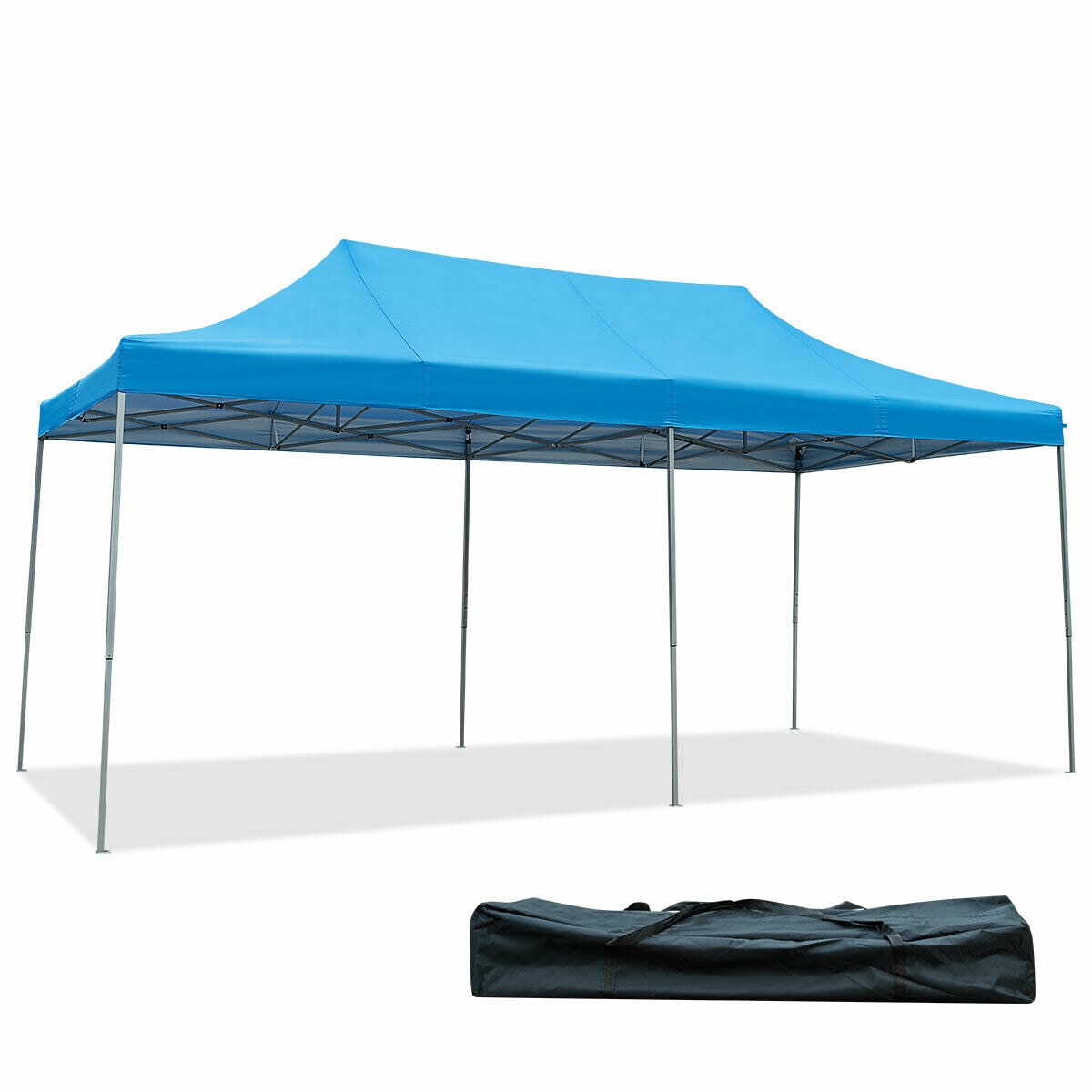 Slickblue 210D Oxford Fabric- 10 ft x20 ft -Pop-Up Canopy Tent Adjustable Height with Steel Frame and Carry Bag for Outdoor Events- Blue / White