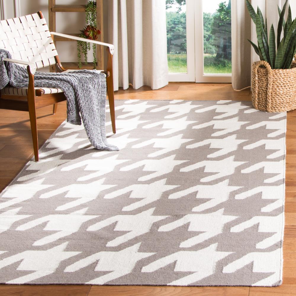 Gray and Ivory Geometric Flat Woven Wool Area Rug, 4' x 6'