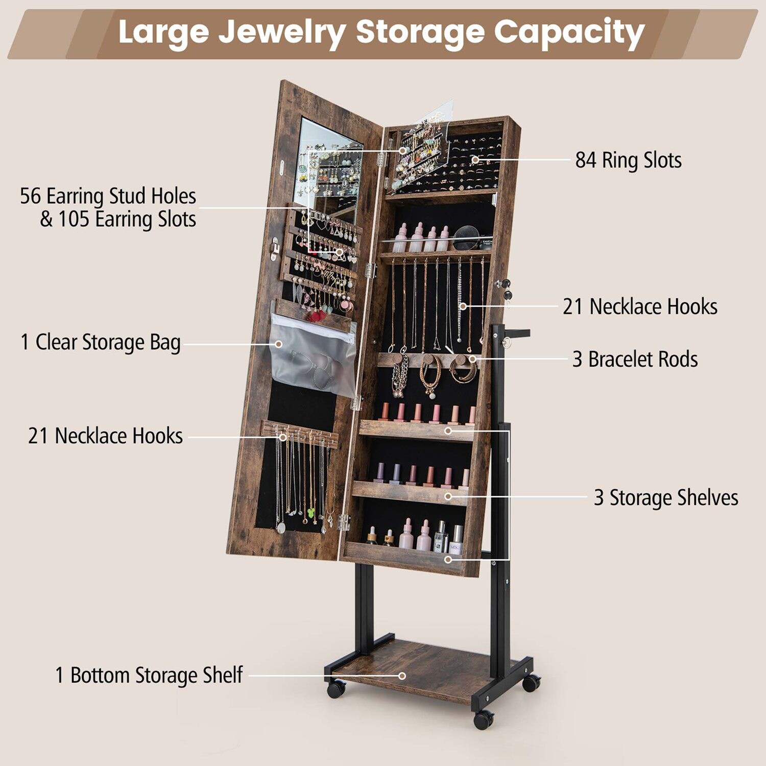 Costway CSHY001402 Jewelry-Armoires - View #5