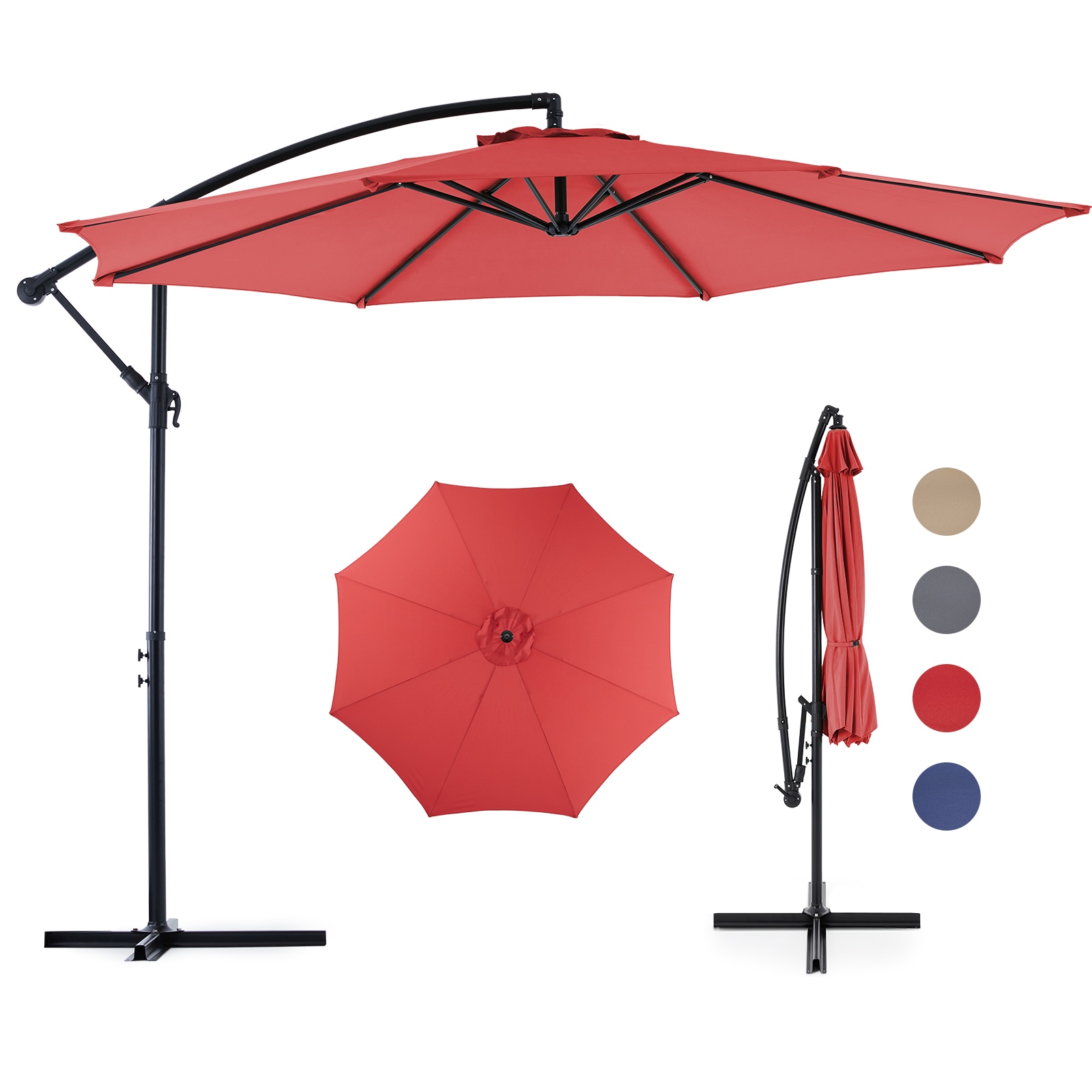 Mondawe 05BUG-HY 9.8-ft Steel Red Crank Offset Patio Umbrella