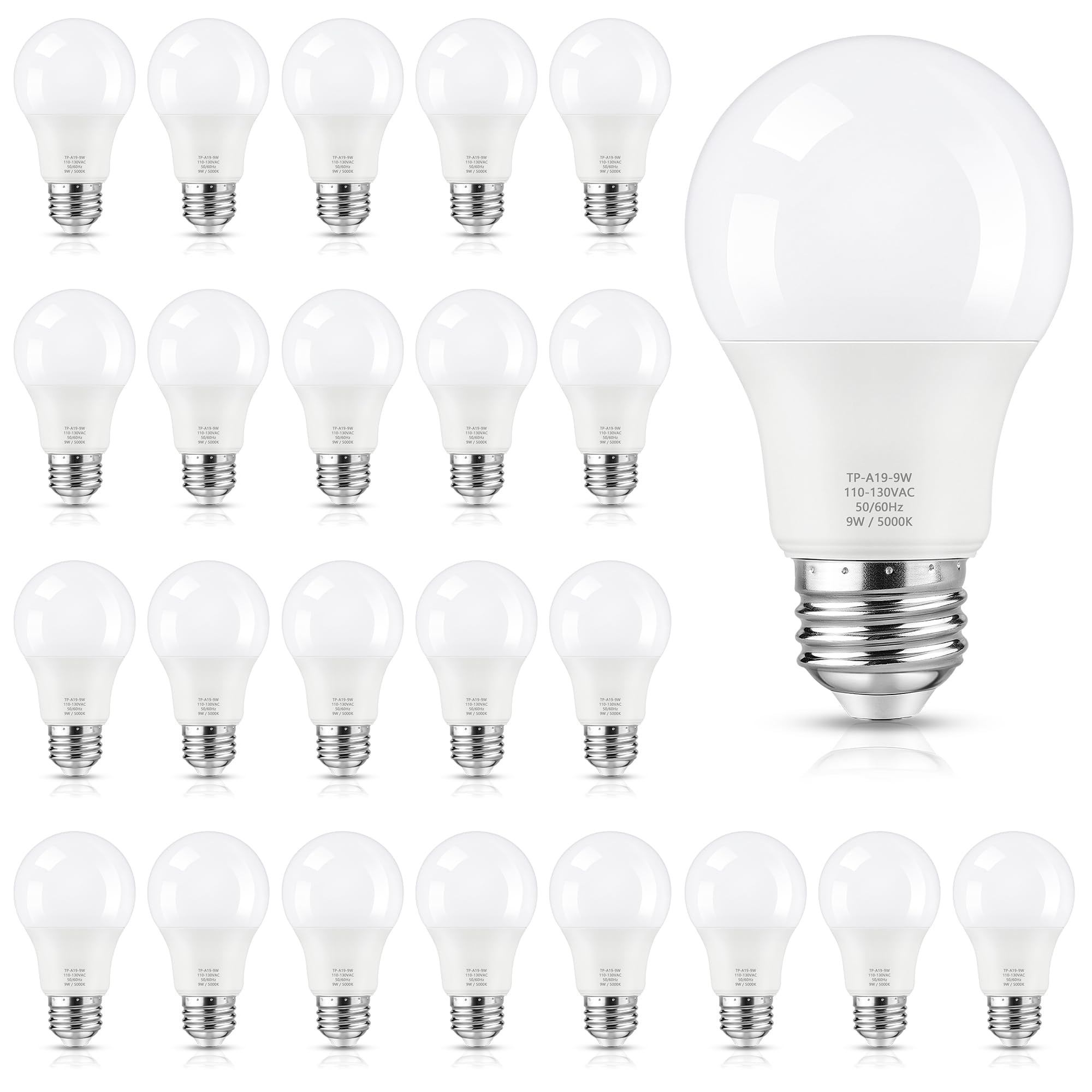Angel Sar 24 Pack A19 LED Bulbs 5000K Daylight White 60W Equivalent 9W 850LM E26 Base CRI 85 Non Dimmable for Bedroom