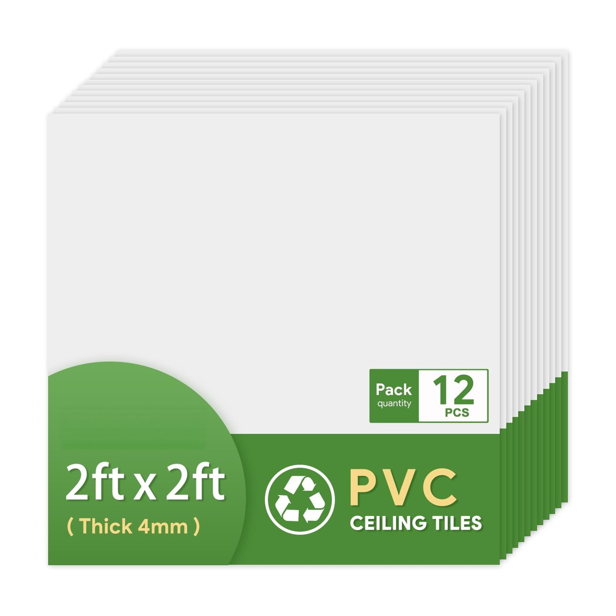 Angel Sar 12 Pack 24x24 Inch White High Grade PVC Drop Ceiling Tiles Waterproof Fire Rated Easy Drop in Installation 48 Sq Ft for Ceiling Decor #L2FHA91CT5