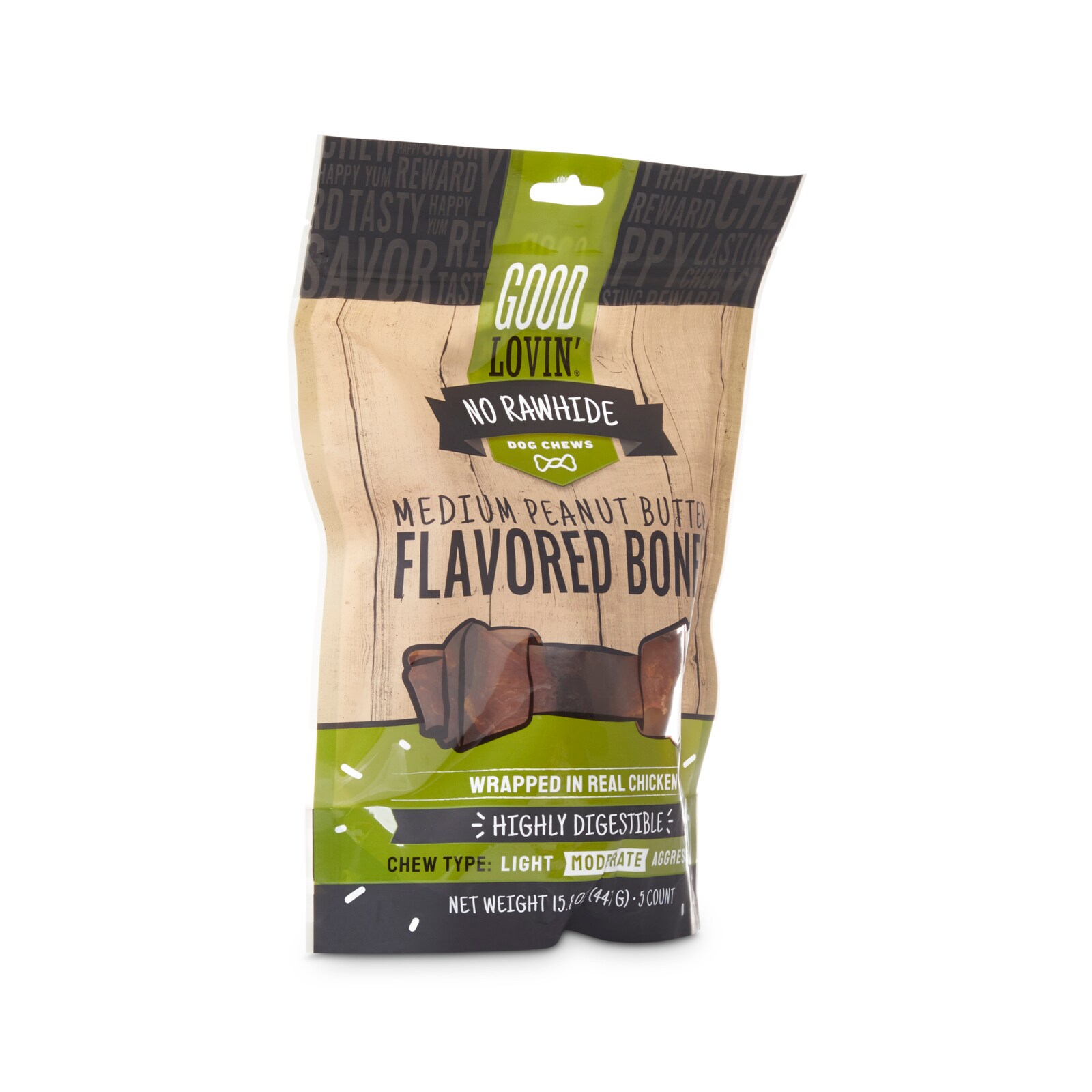 Good Lovin' No Rawhide Peanut Butter Flavored Dog Bones, 15.8 oz., Count of 5 Snacks for Dog Peanut butter Flavor