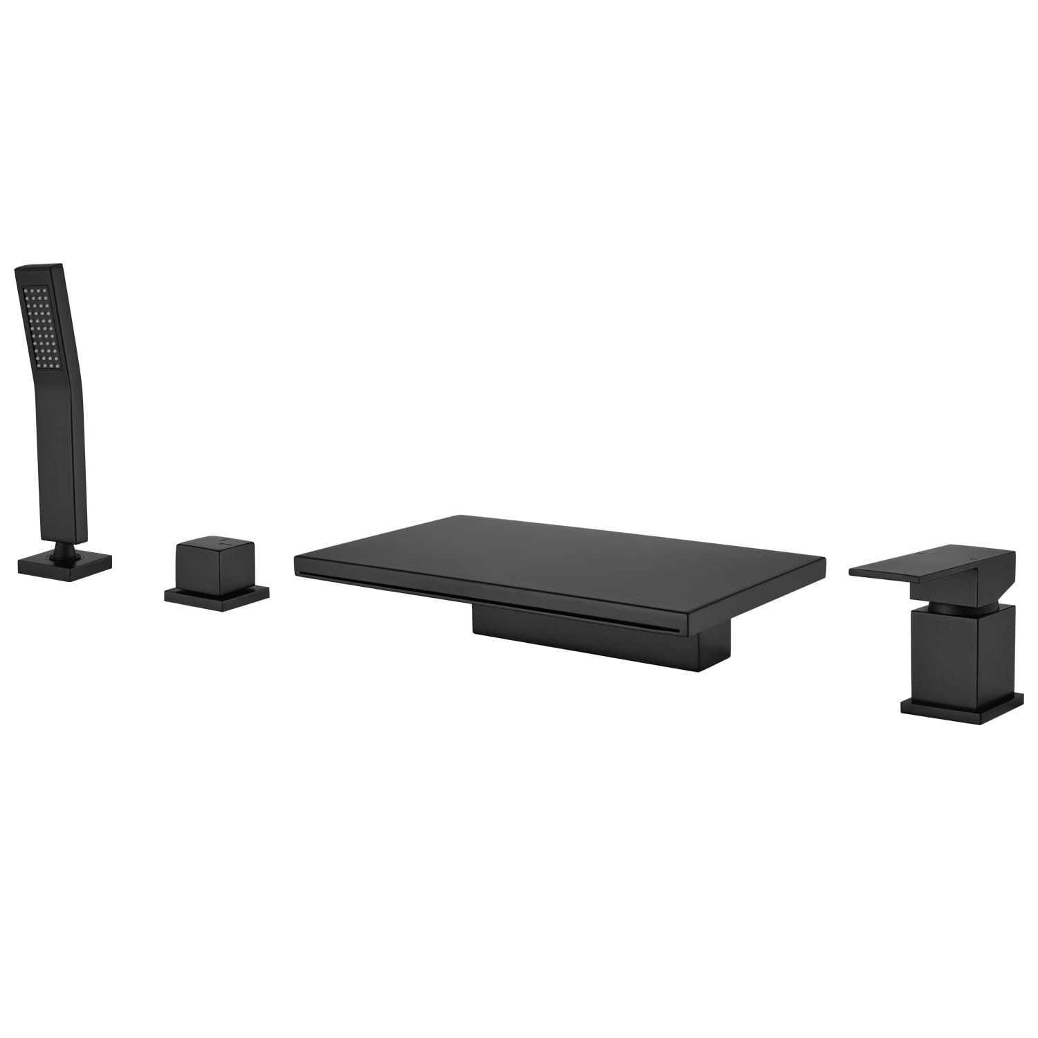 WELLFOR SPA-1728B Matte Black 1-handle Deck-mount Roman Waterfall Bathtub Faucet with Hand Shower ( Valve Included )