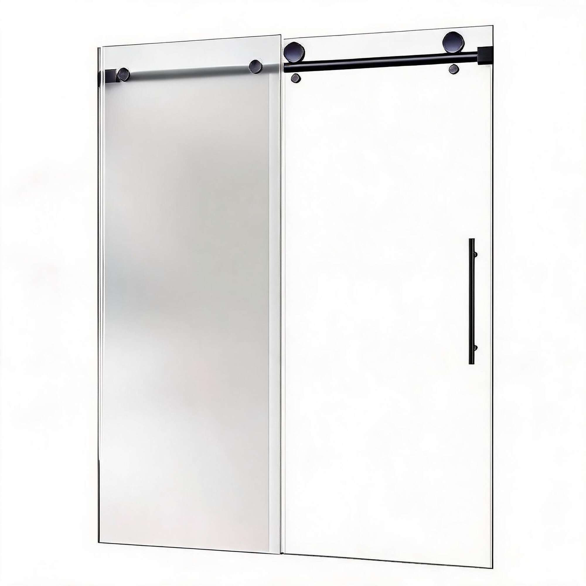 IAK - 56 to 60 inch x 60 inch Matte Black Frameless Single Sliding Shower Door with 5/16 inch Fro...