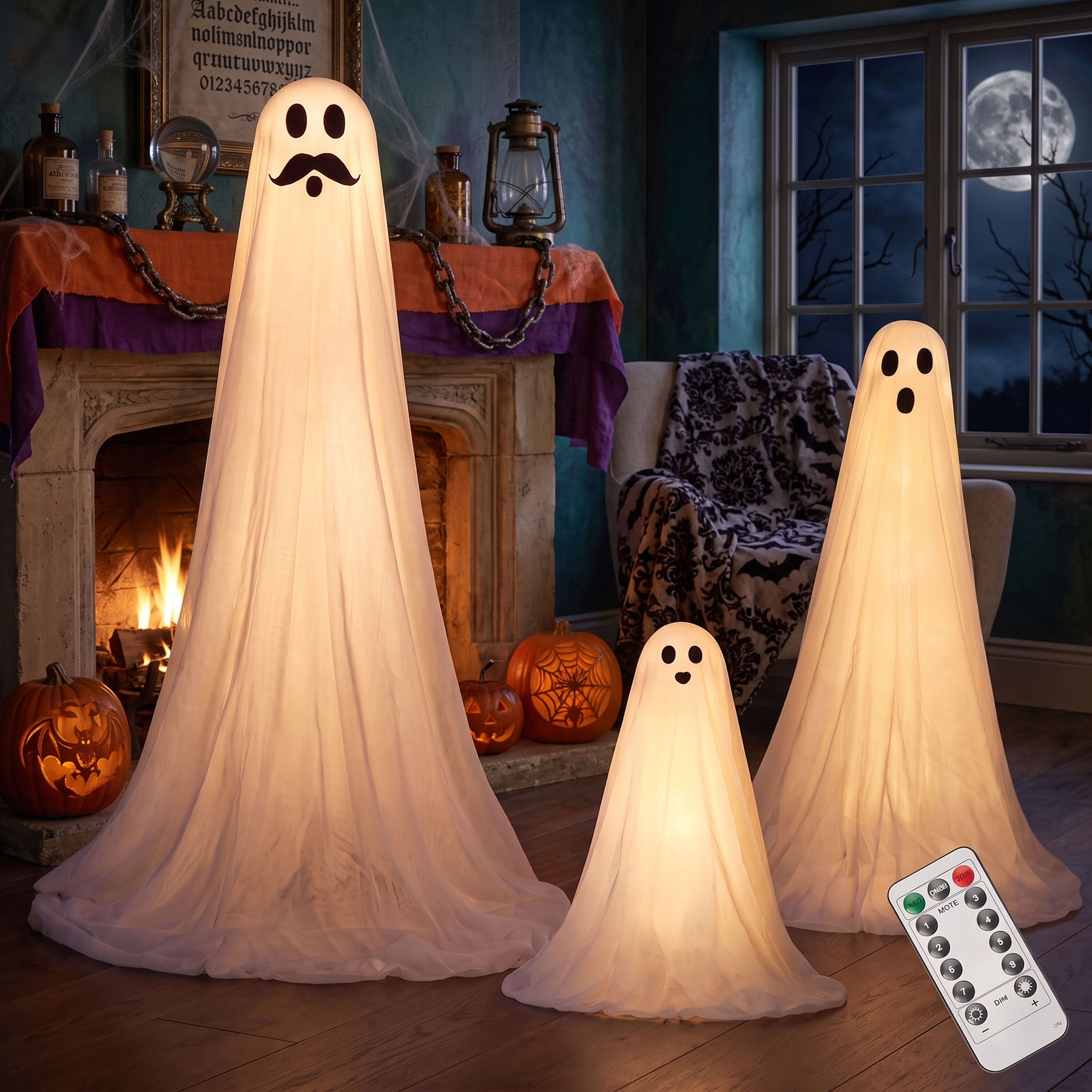 Joyfy - 3Pcs Halloween Standing White Ghost Famiily with Warm Light