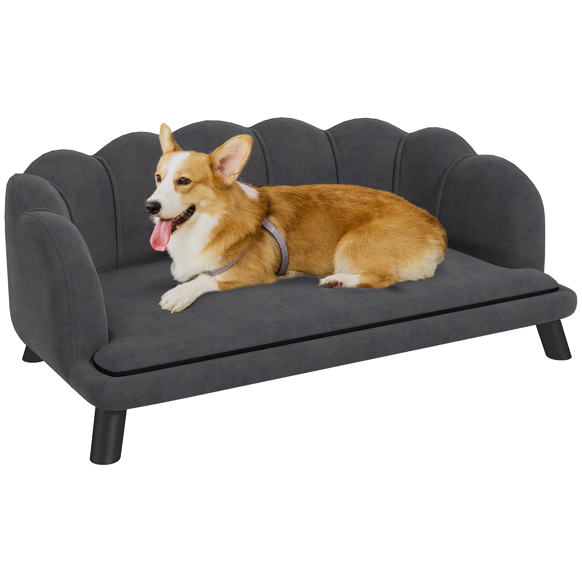 Tatayosi P-DJ-90077 Velvet Large Dog Couch/Dog Bed/Dog Sofa with Foam Cushion for Big and Medium Dogs in Charcoal Gray