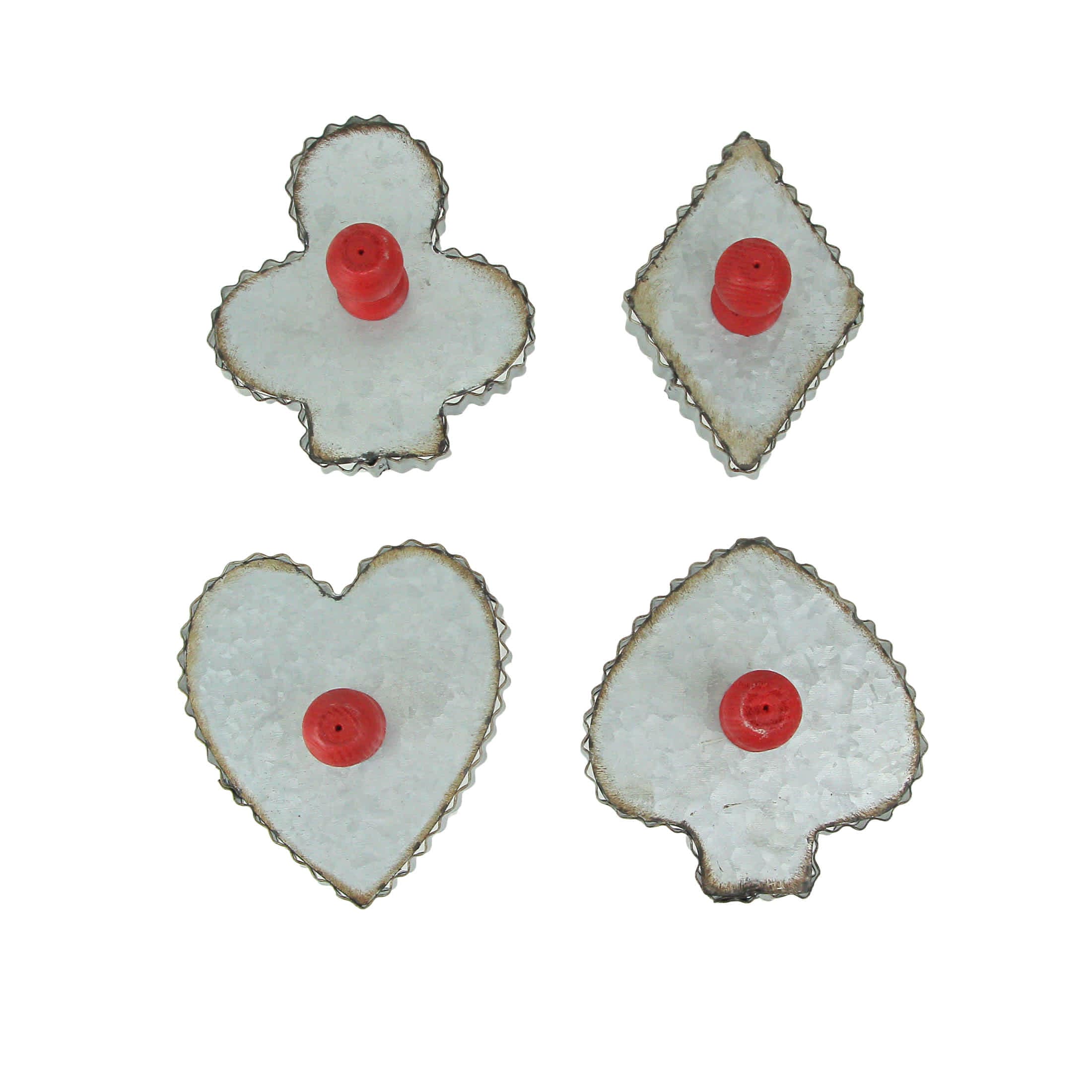 Zeckos ZKO-99172 Set of 4 Rustic Galvanized Zinc Finish Playing Card Suit Cookie Cutter Wall Hooks for Kitchens- Dining Rooms and Holiday Home Decor- Each 6.25 Inches High