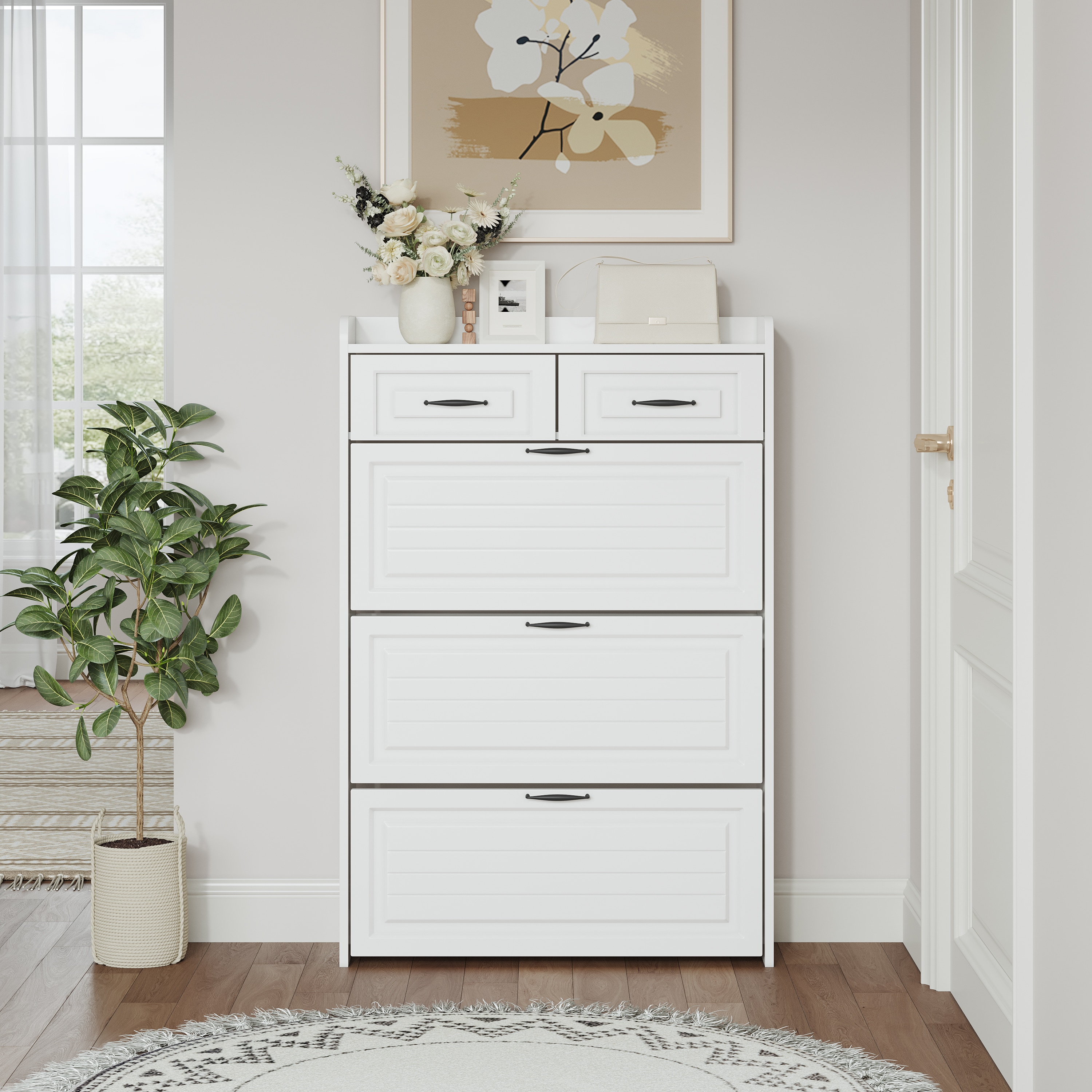 Tatayosi XH-0P236450 White color shoe cabinet with 3 doors 2 drawerslarge space for storage