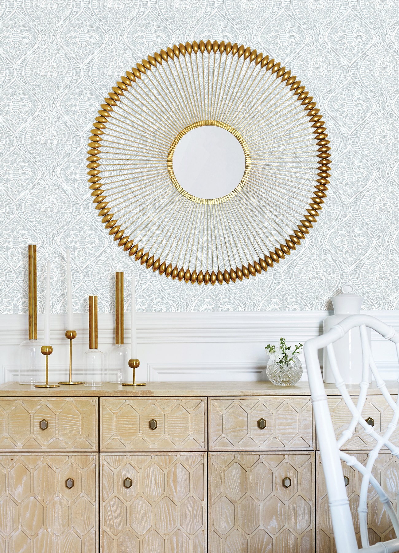 Light Blue Floral Damask Non-Pasted Washable Wallpaper