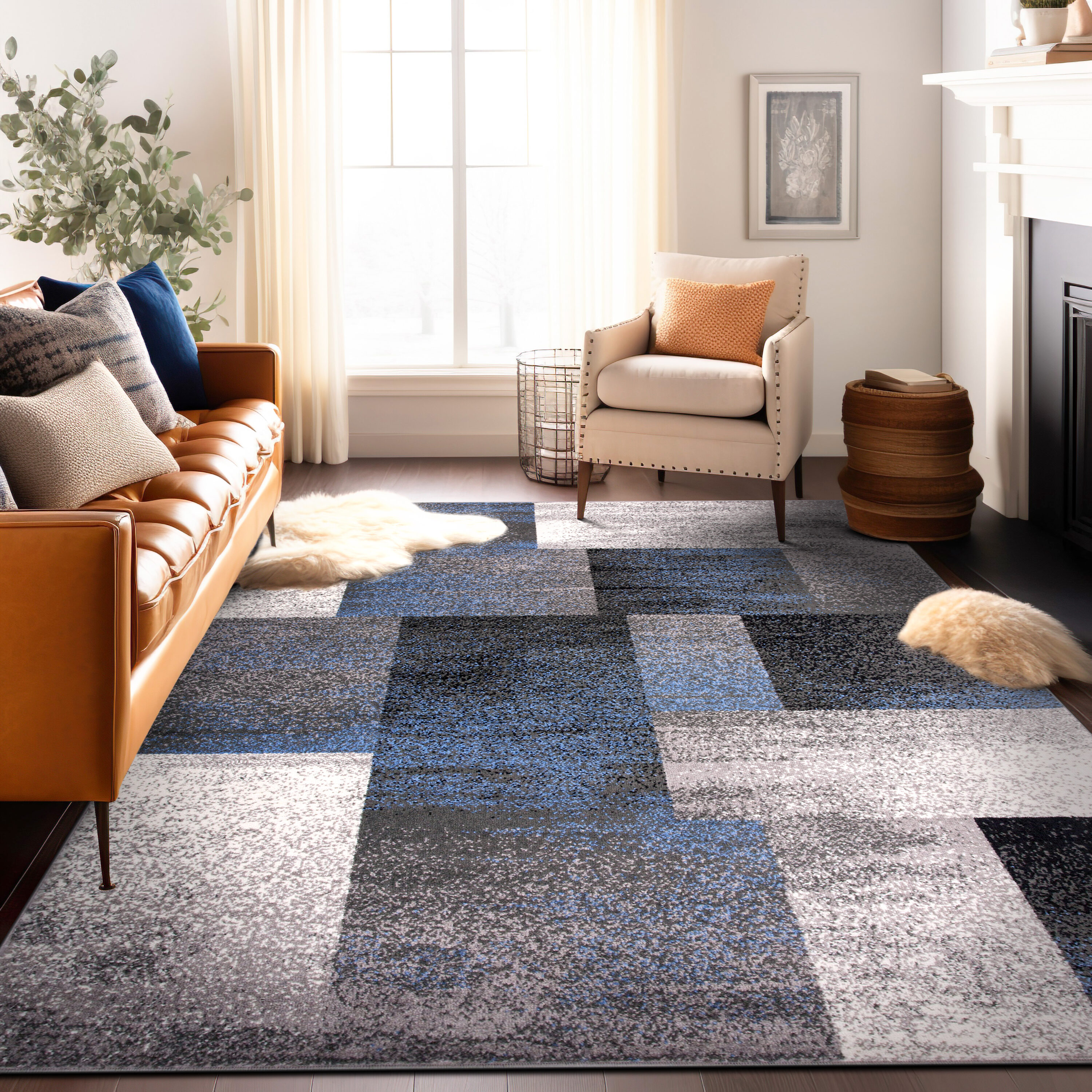 World Rug Gallery 956BLUE5X7 Arizona 5 x 7 (ft) Loomed Polypropylene Blue Rectangular Indoor Distressed/Overdyed Mid-Century Modern Area rug