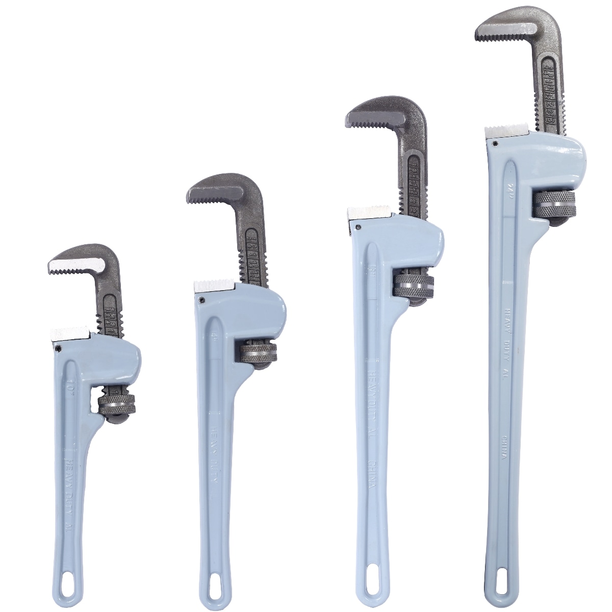 Tooliom 4Pcs Aluminium Pipe Wrench Set Adjustable Jaw Plumbing Straight Tool 10 14 18 24 Inch