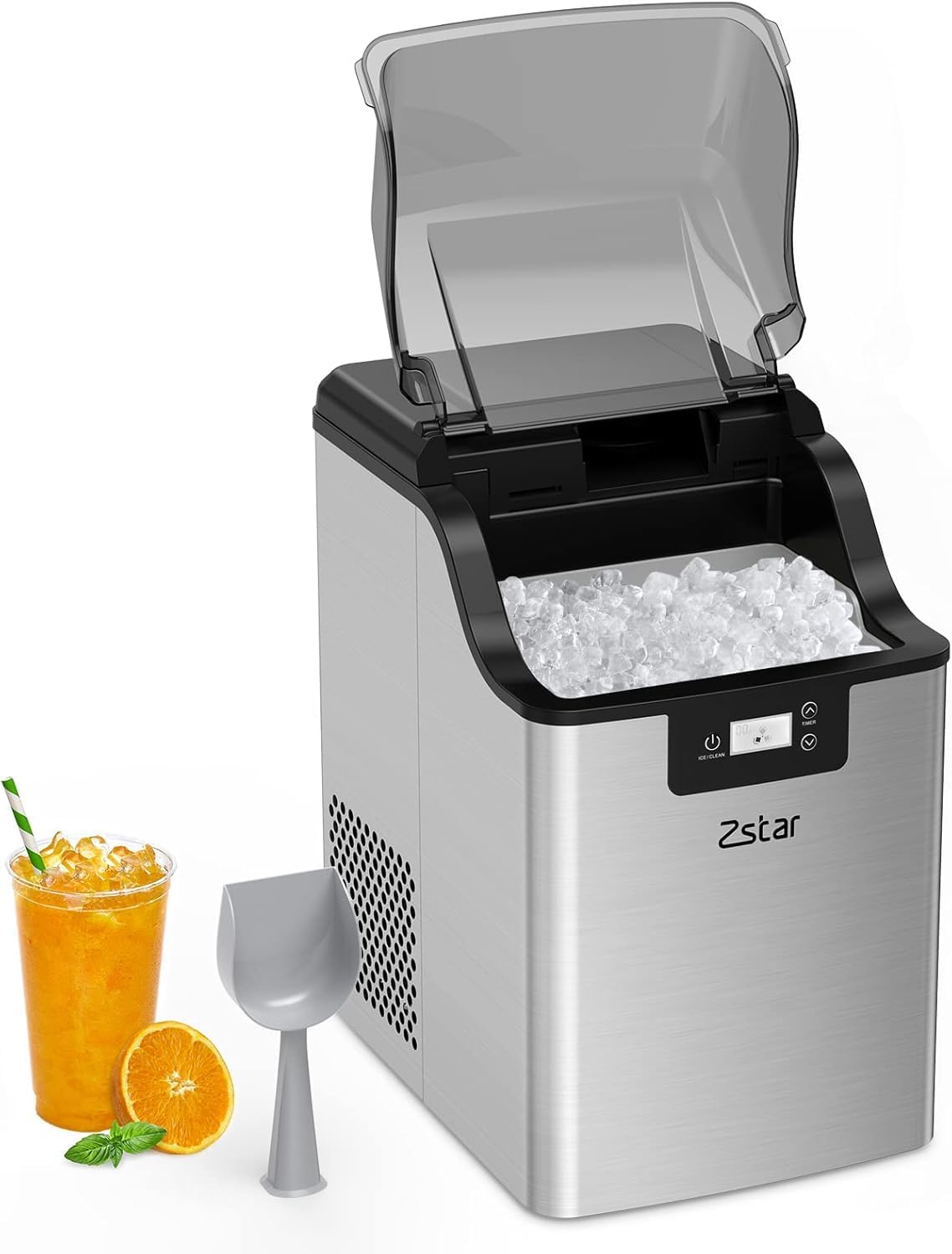 Qeetex ZBJPHO0UZPCHOG Stainless Steel Ice Maker Portable Countertop Machine Produces 44 Pounds Of Ice Per Day With Self Cleaning And Timer Function