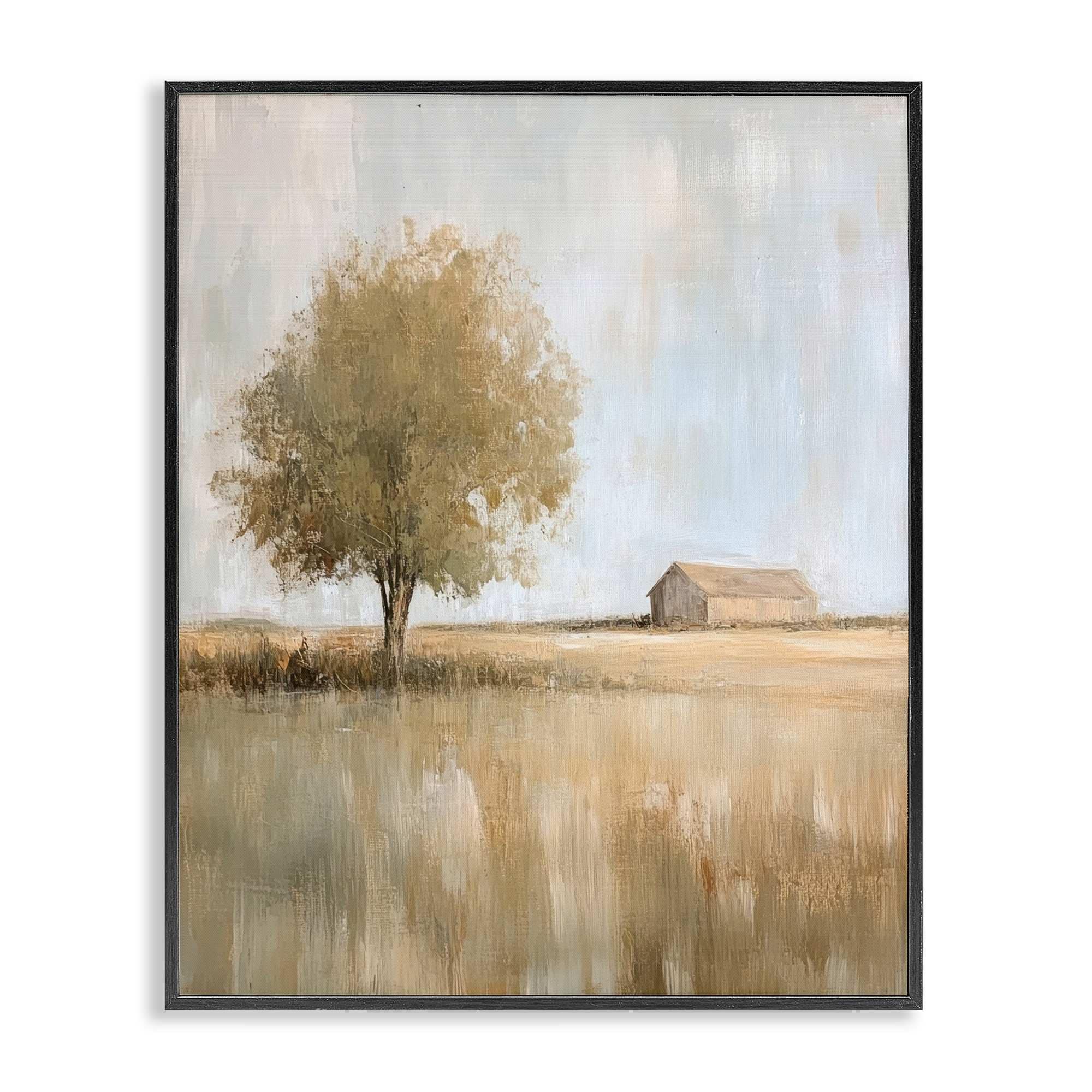 Stupell Industries BT-829-FR-24X30 Distant Barn and Lone Tree Framed Giclee design by Petal Prints Design