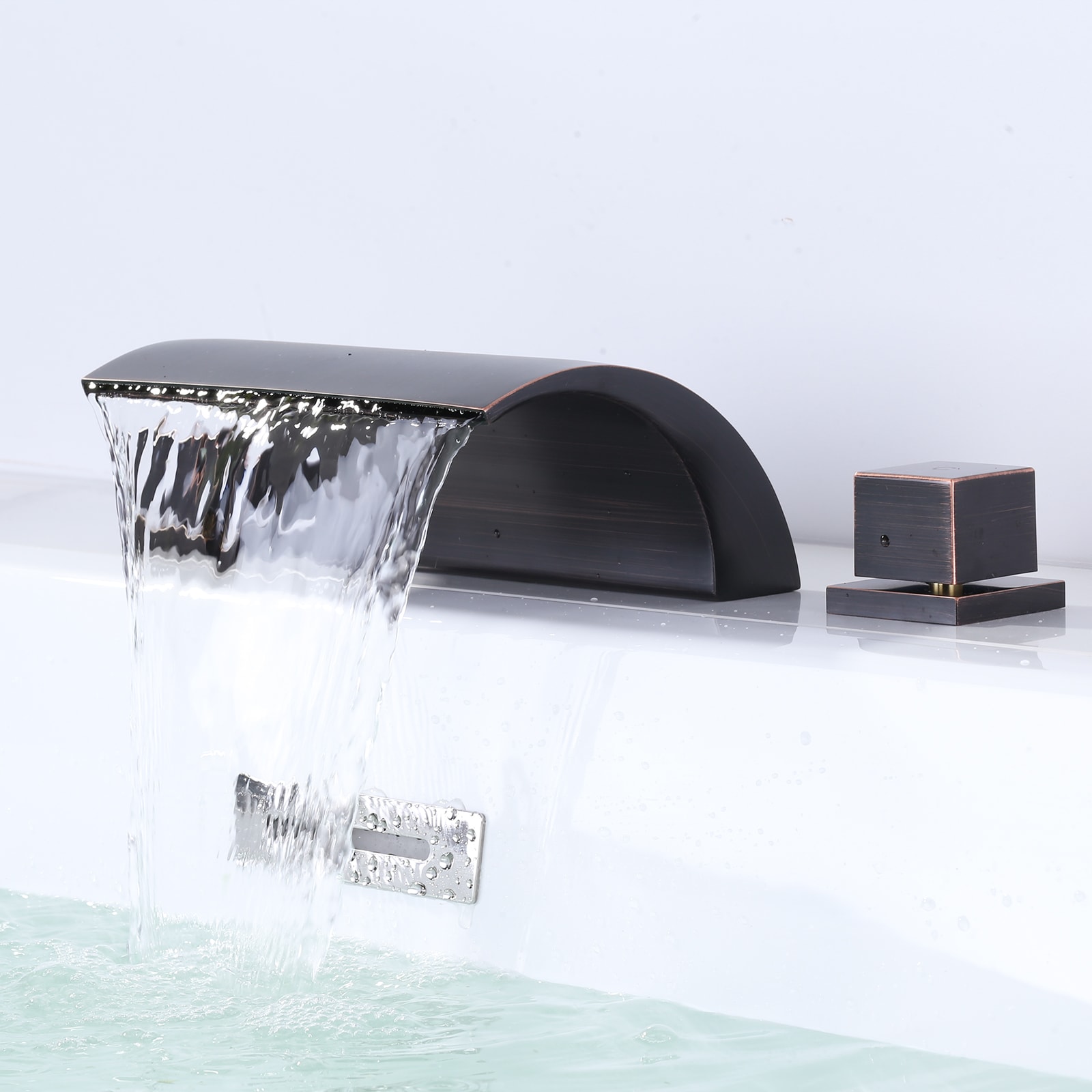 WOWOW Oil Rubbed Bronze 2-handle Deck-mount Roman Waterfall Bathtub ...