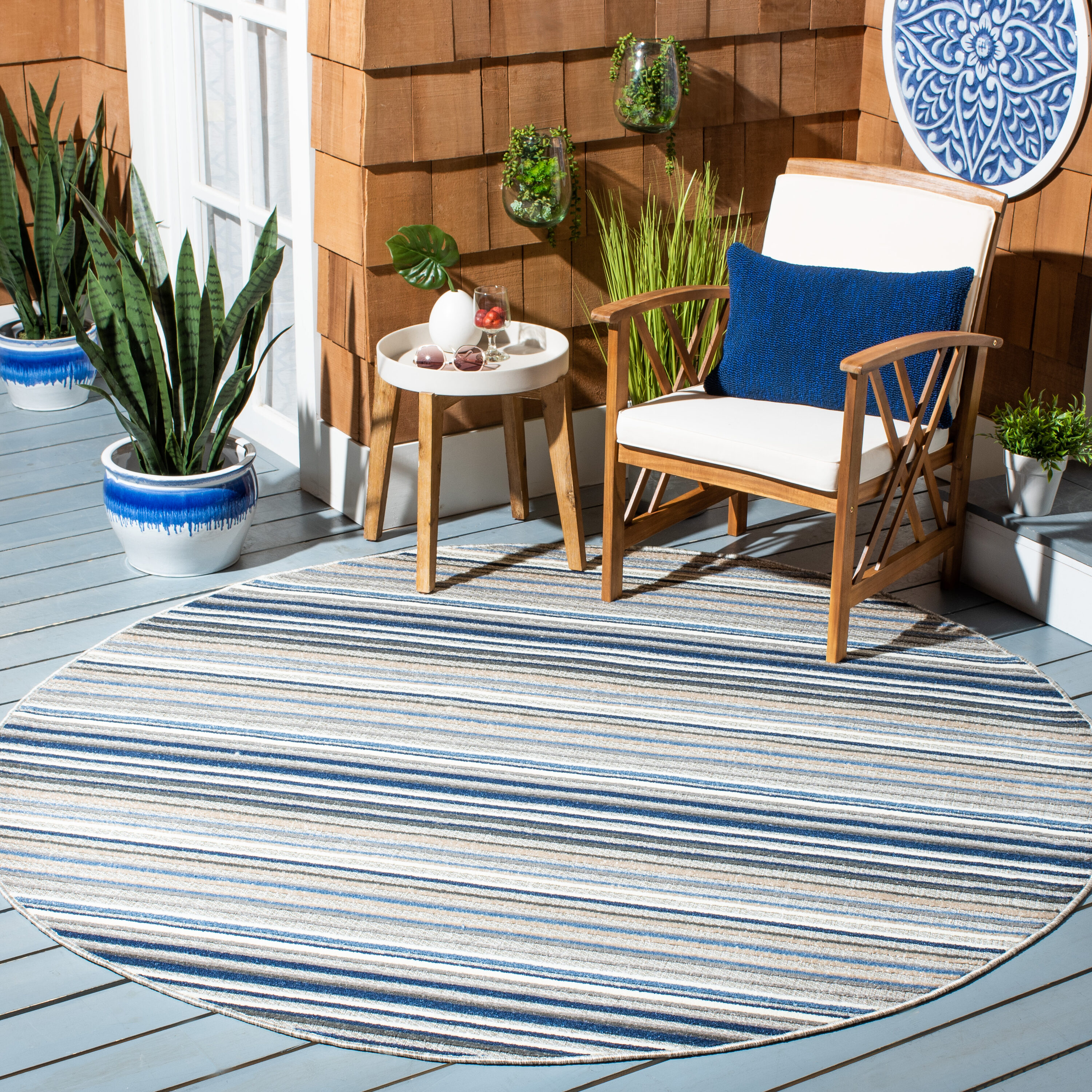 Cabana 323F Grey Blue 8ft x 8ft Round Rug
