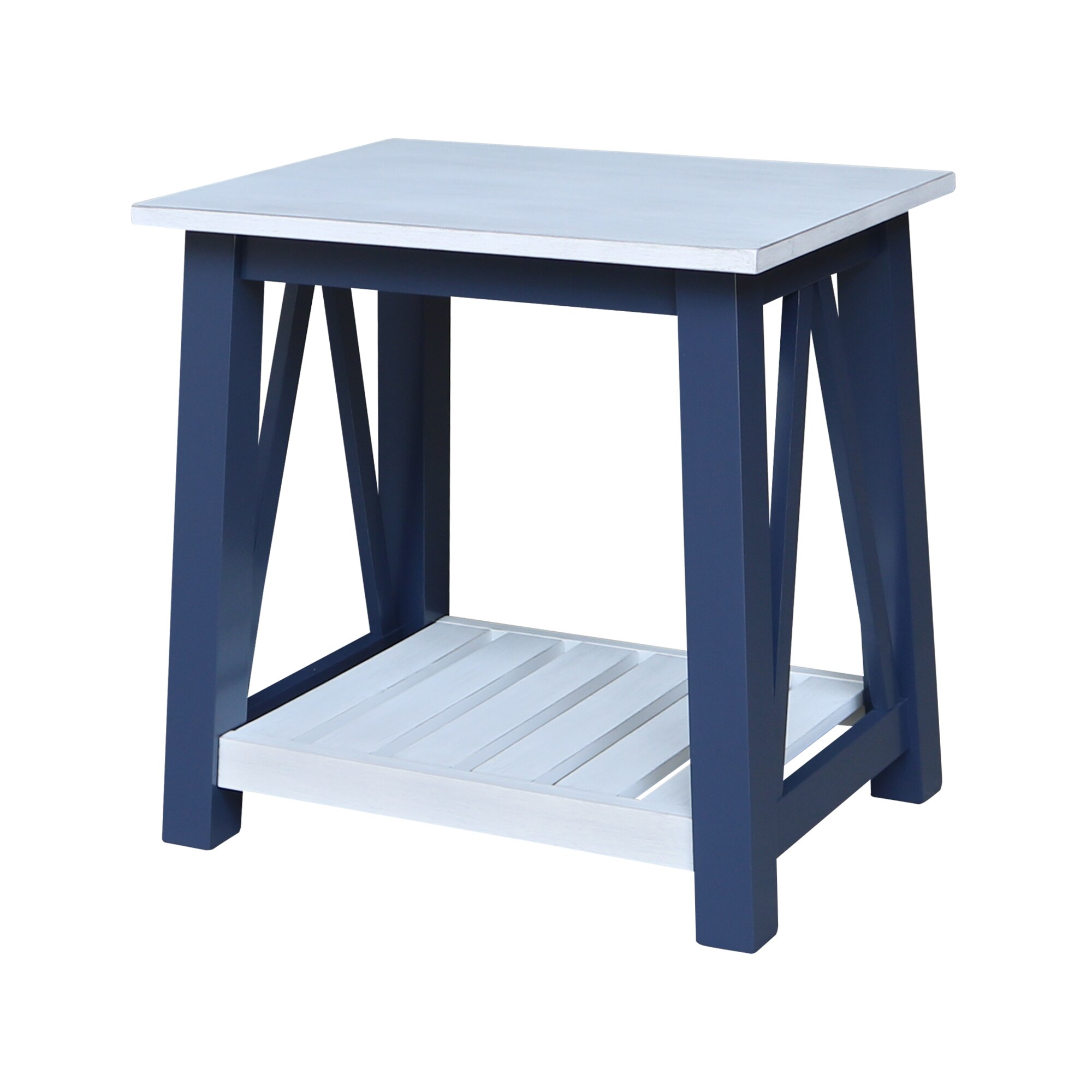 International Concepts OT62-16E Surrey 24.00-Inches W x 24.00-Inches H Blue/Antiqued Chalk Wood Rectangular Casual End Table with Storage Assembly Required