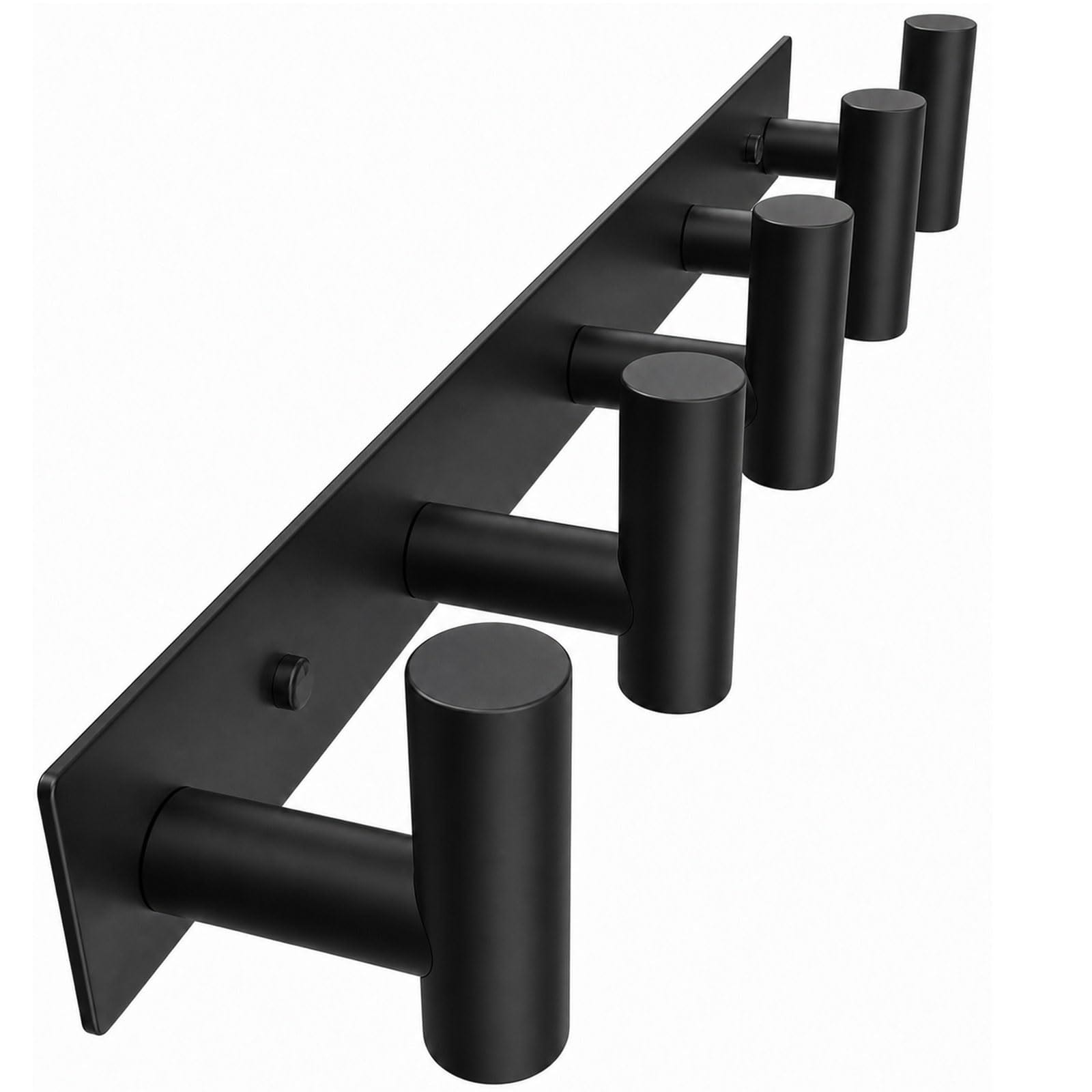 UUDULY  Wall Mounted Coat Rack with Five Hooks Heavy Duty Stainless Steel Hook Rail for Towel Coat Hat Purse Bag Jacket Black One Pack