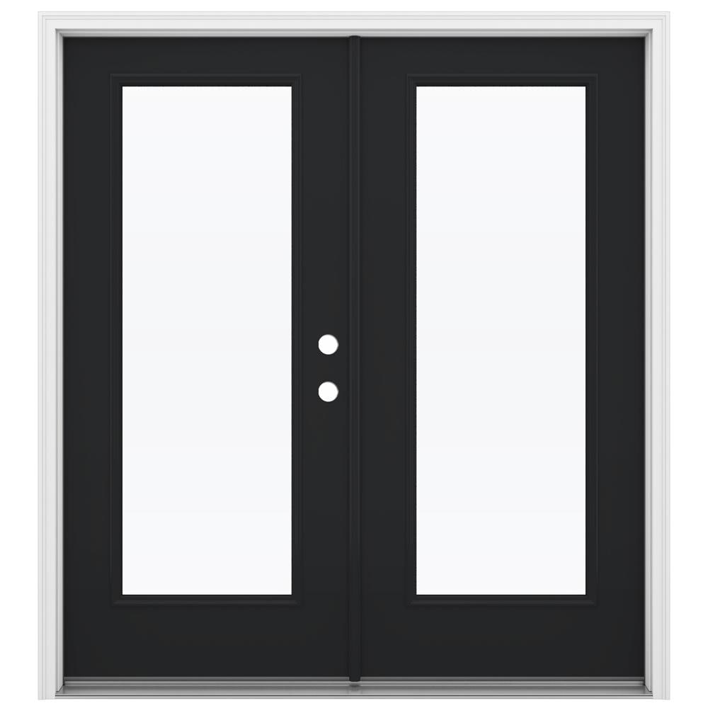 JELD-WEN LOWOLJW238700072 72-in x 80-in x 4-9/16-in Jamb Low-E Clear glass , Black Steel Left-hand inswing French Double Patio Door Brickmould Included