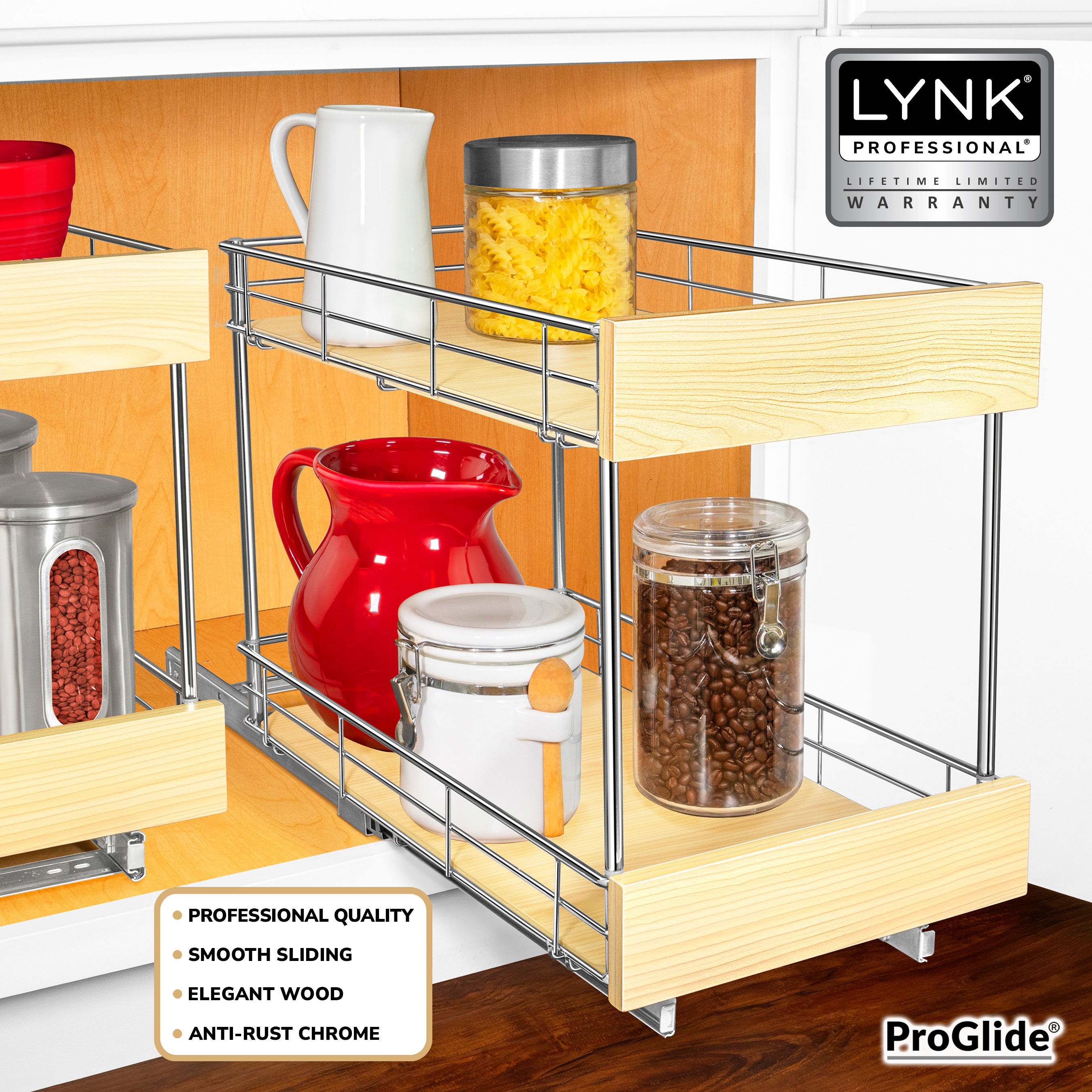 Lynk Professional Pull Out Cabinet Organizer, Slide Out Pantry Shelf 17-in  W x 4-in H 1-Tier Cabinet-mount Metal Pull-out Under-sink Organizer in the Cabinet  Organizers department at