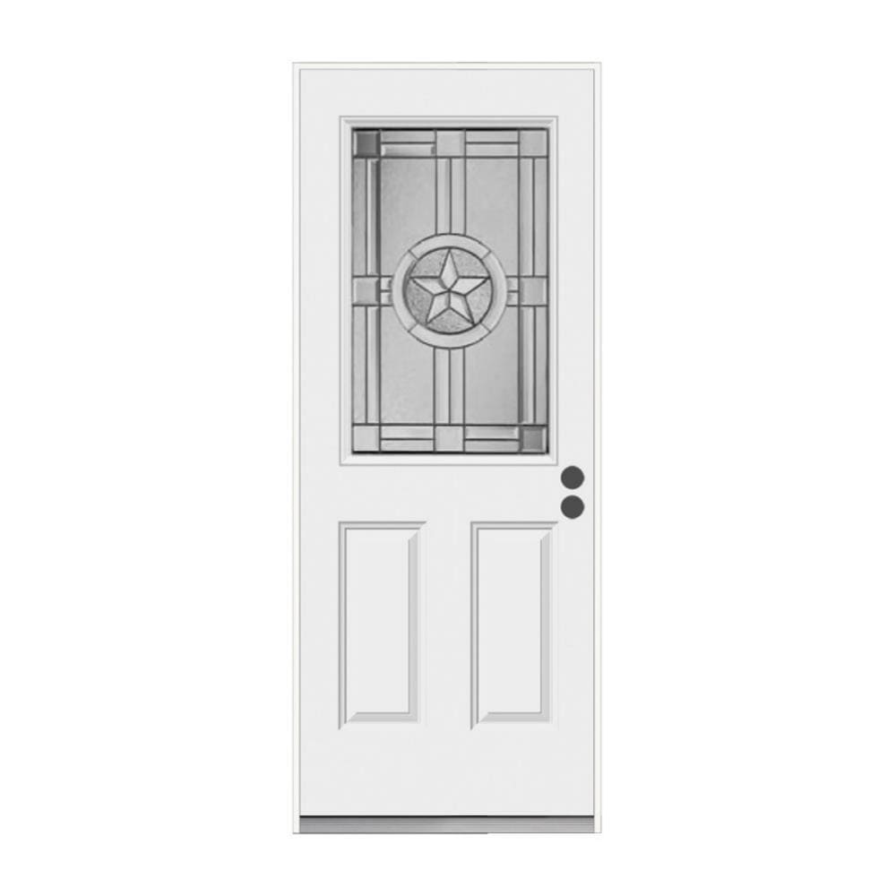 JELD-WEN JW233300002 Radiant Star 36-in x 80-in x 4-9/16-in Steel Half lite Left-hand inswing Primed Prehung Front Door Solid core
