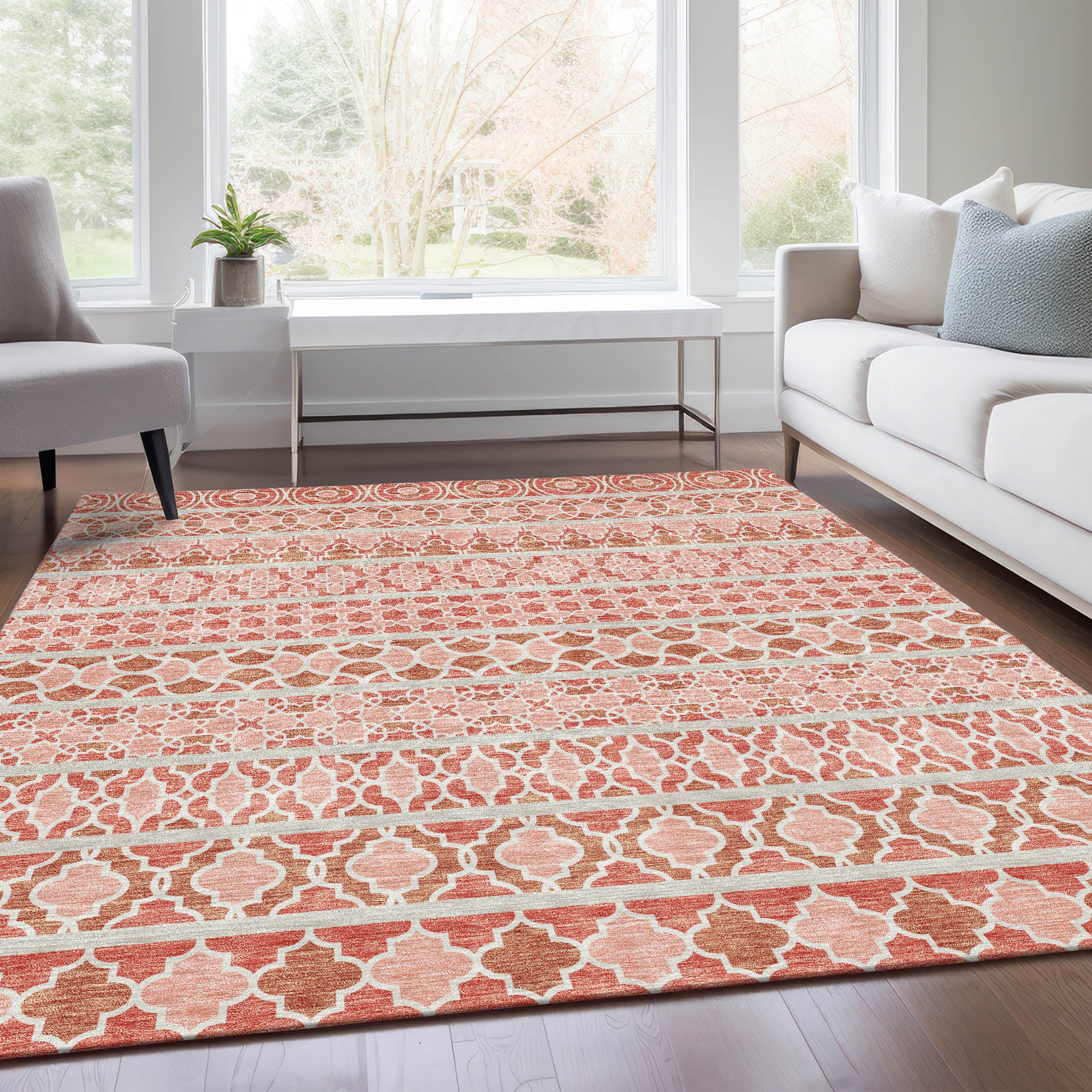 Addison Rugs ACN726SM8X10 Chantille ACN726SM 8 x 10 (ft) Polyester Salmon Rectangular Indoor/Outdoor Geometric Machine washable Area rug