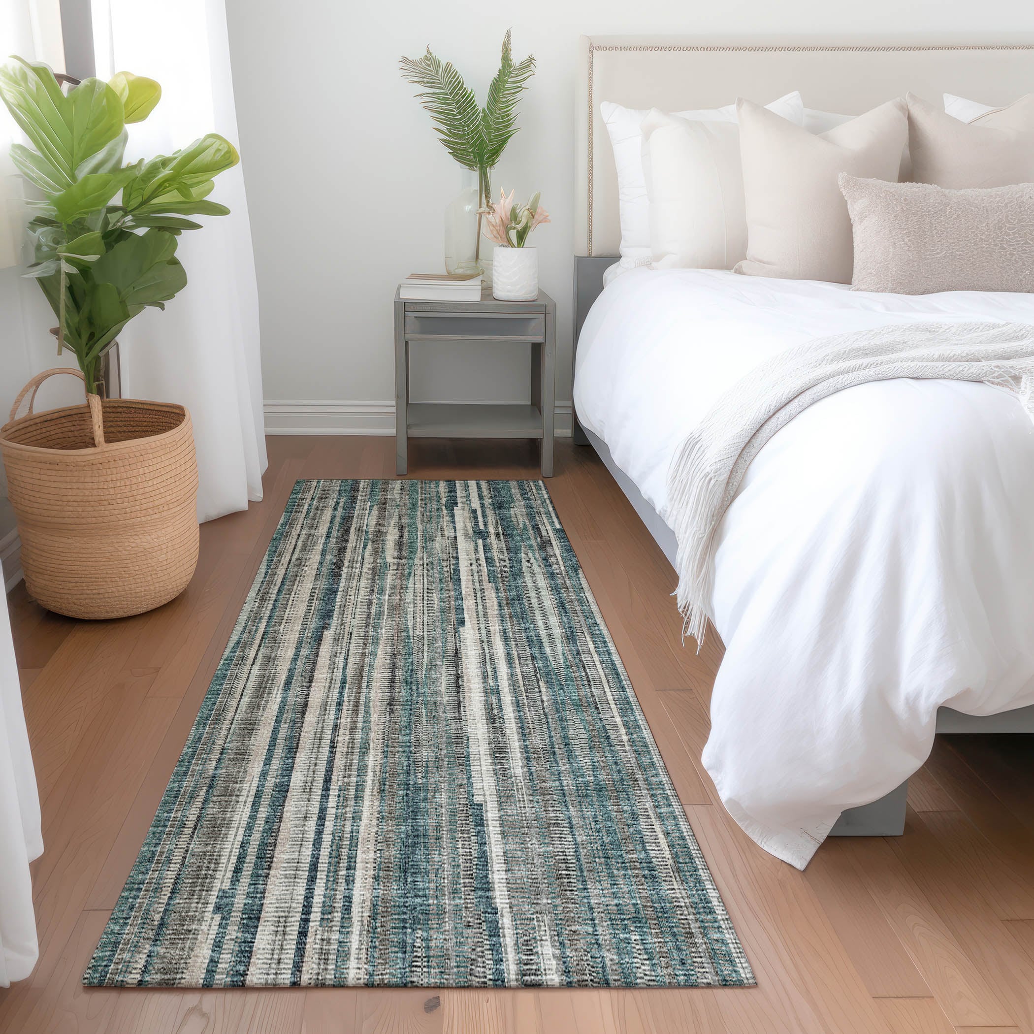 Addison Rugs AMF31PE2X8 Mayfield AMF31PE 2 x 7 (ft) Loomed Polyester Peacock Rectangular Indoor Stripe Machine washable Runner rug