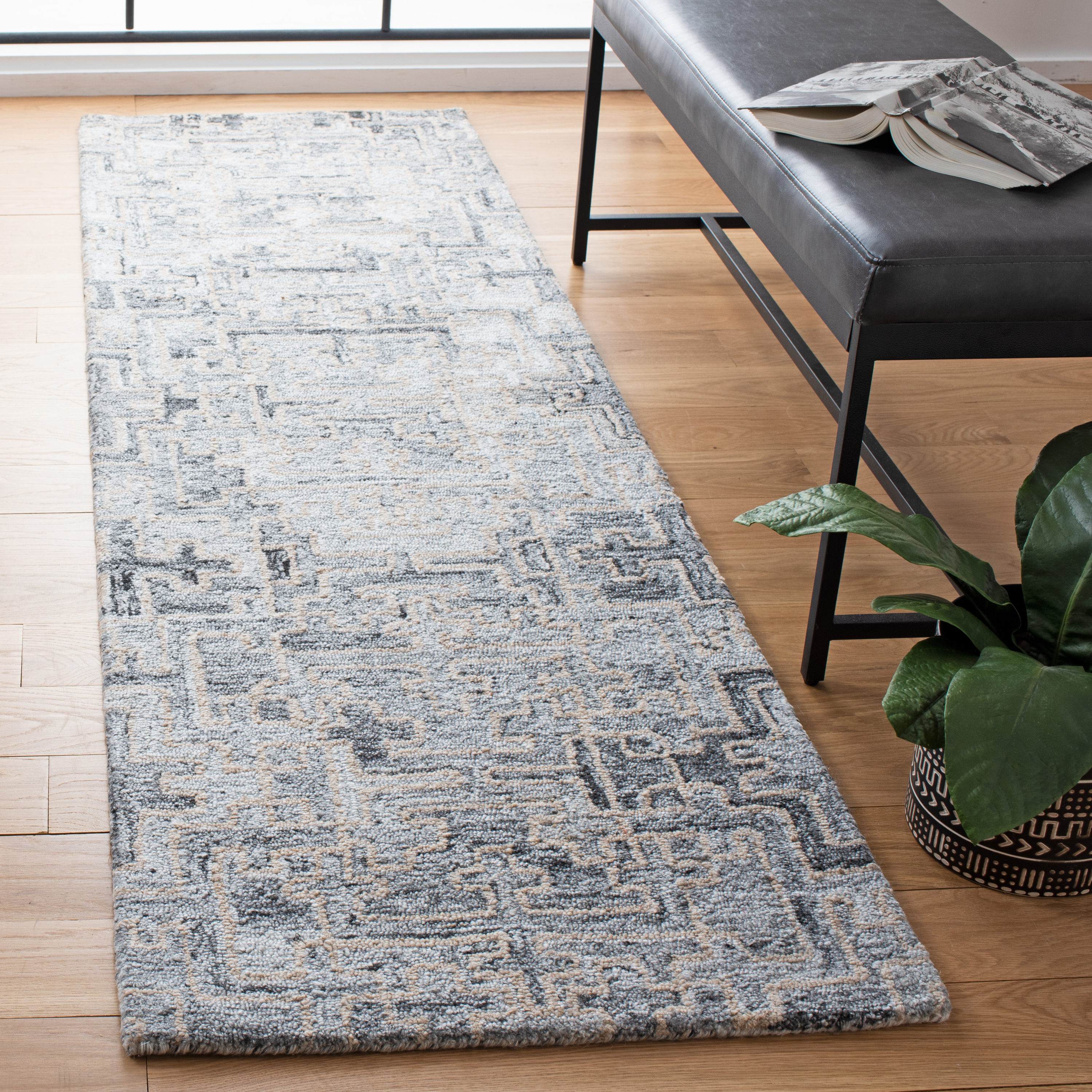 Abstract Blue and Gray Hand Tufted Wool Area Rug