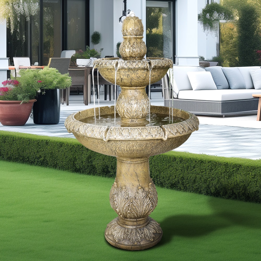 Watnature 47.2-in H Concrete Water Tiered Outdoor Fountain with ...