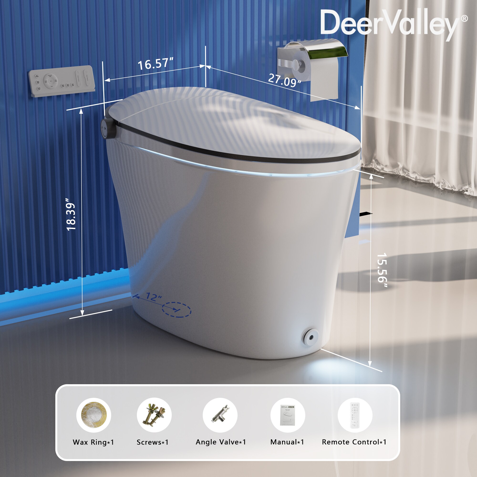 Elongated White High Efficiency Smart Bidet Toilet with Heated Seat