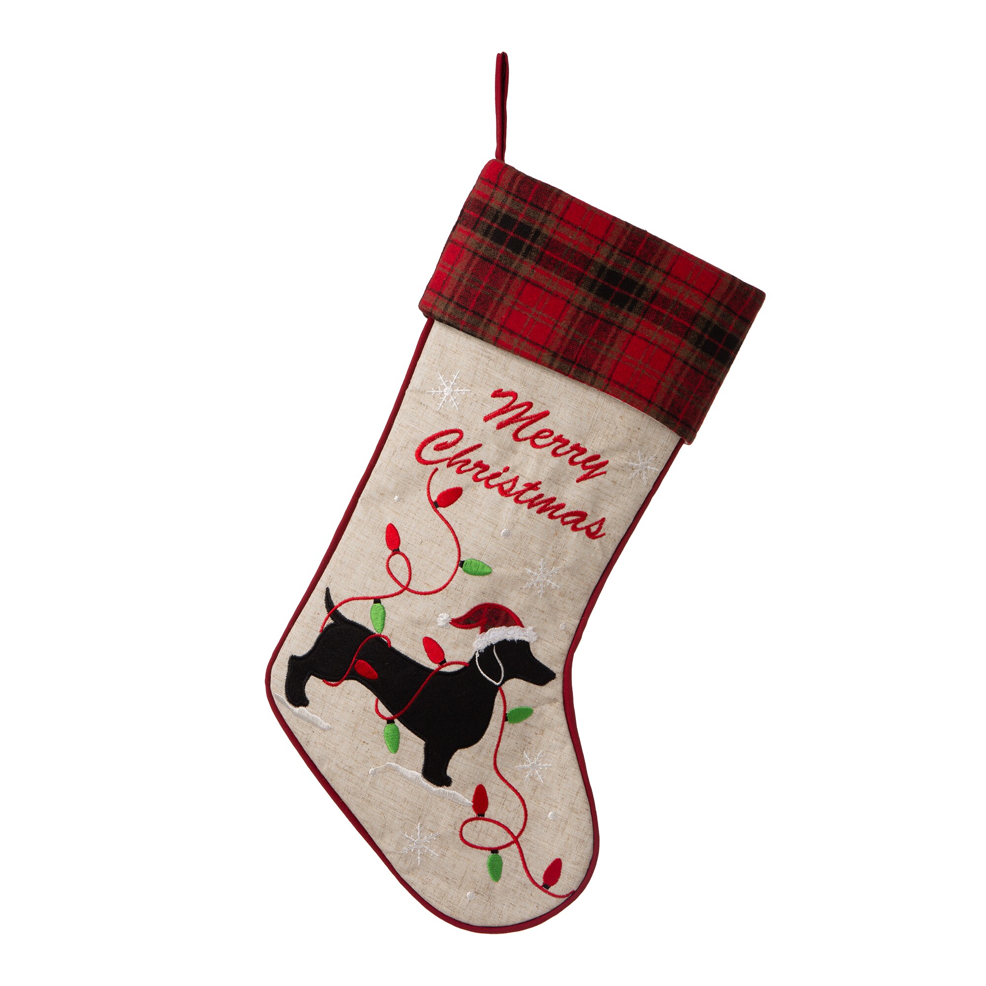 Glitzhome GH1113203331 21-in White Dog Christmas Stocking