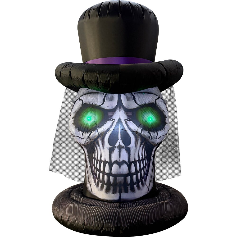GOOSH  6FT Inflatable Skull with Top Hat Light-Up Halloween Yard Decoration