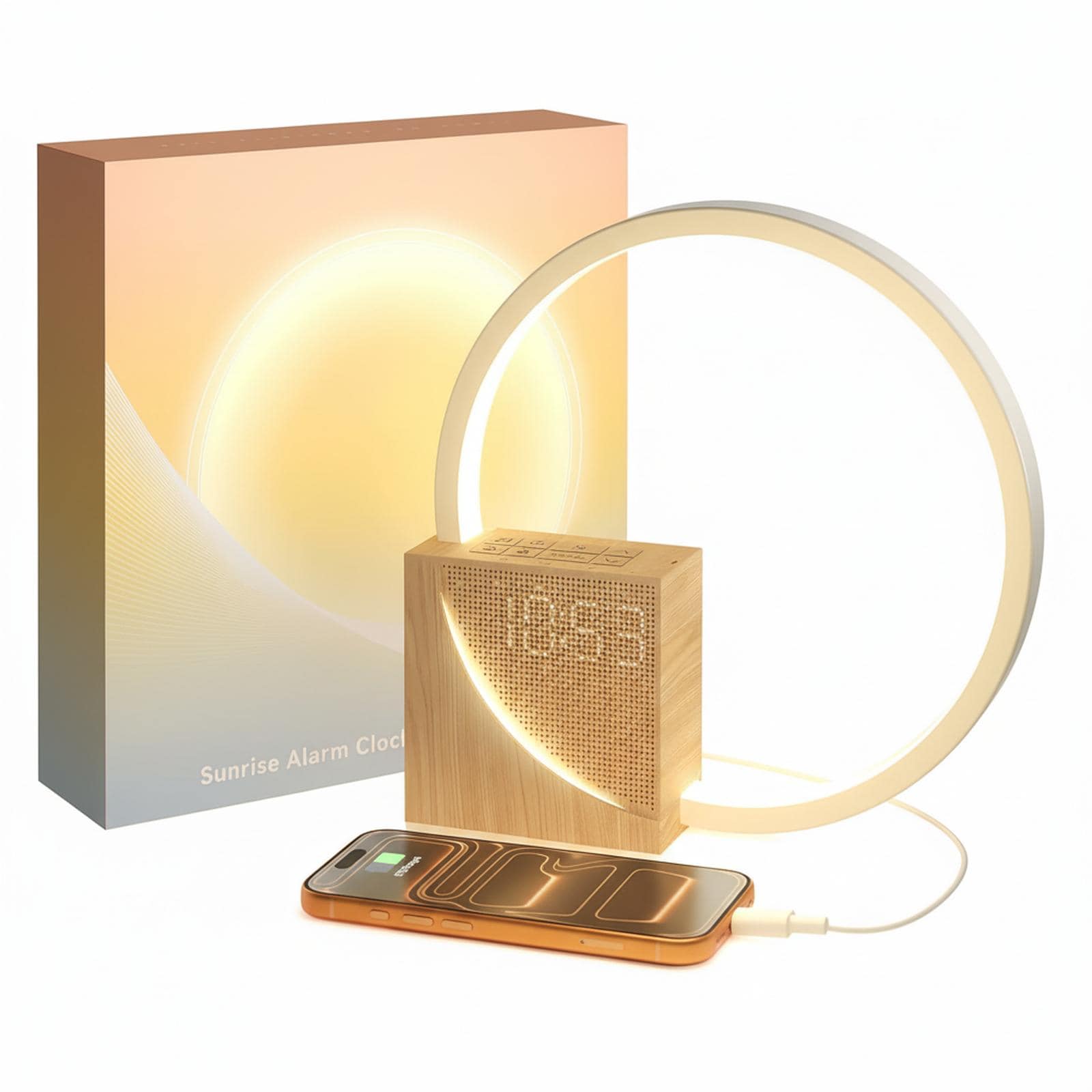 OMOMMD Sunrise Alarm Clock Sound Machine Nightlight Gradual Wake Up Light Digital Dimmable 10 White Noise Sleep Sounds Snooze Dual Clocks For Heavy Sleeper Adult Decor Gifts
