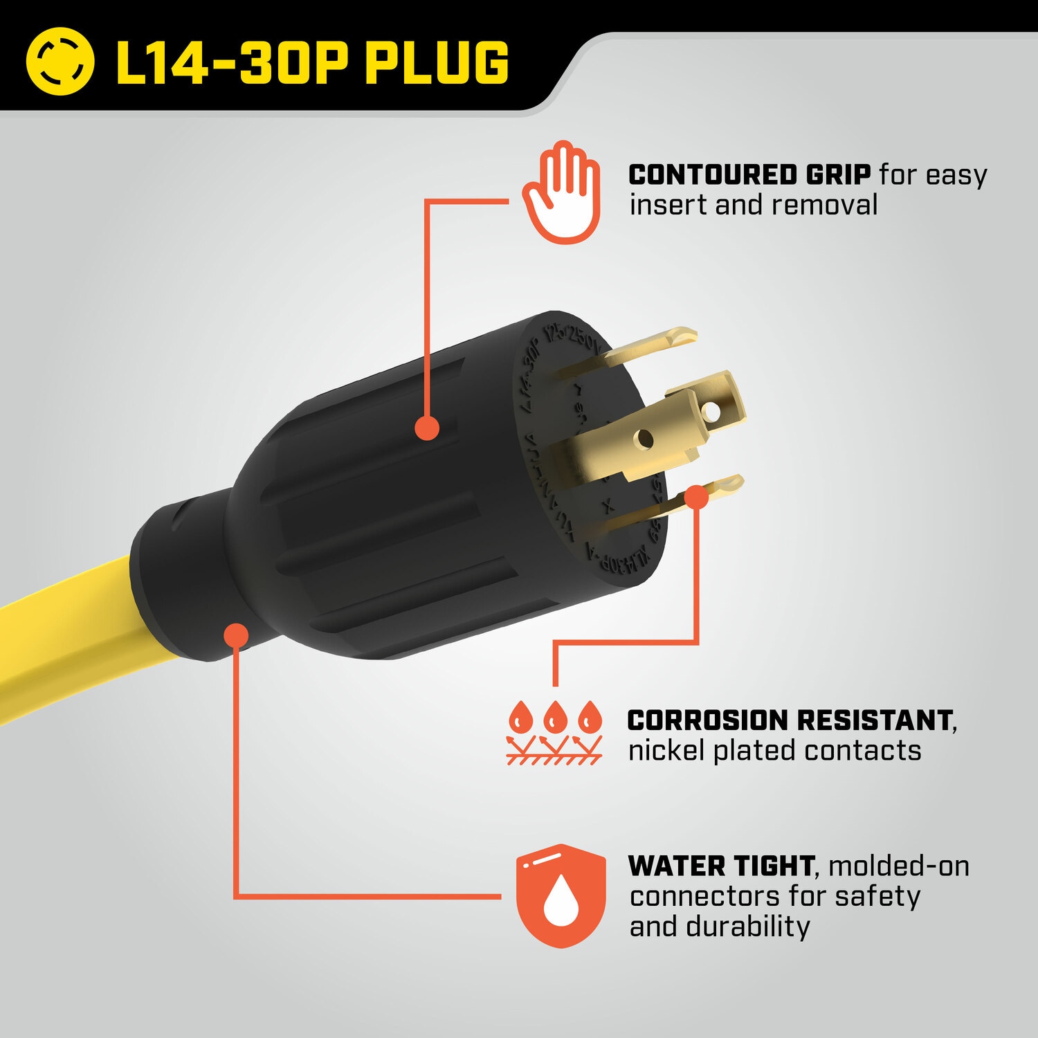 Champion Power Equipment 25-Foot 30-Amp 125/250-Volt Duplex-Style Flat Generator Extension Cord (L14-30P to Four 5-20R) – Thermoplastic – Yellow Sansujyuku sansujyuku.com