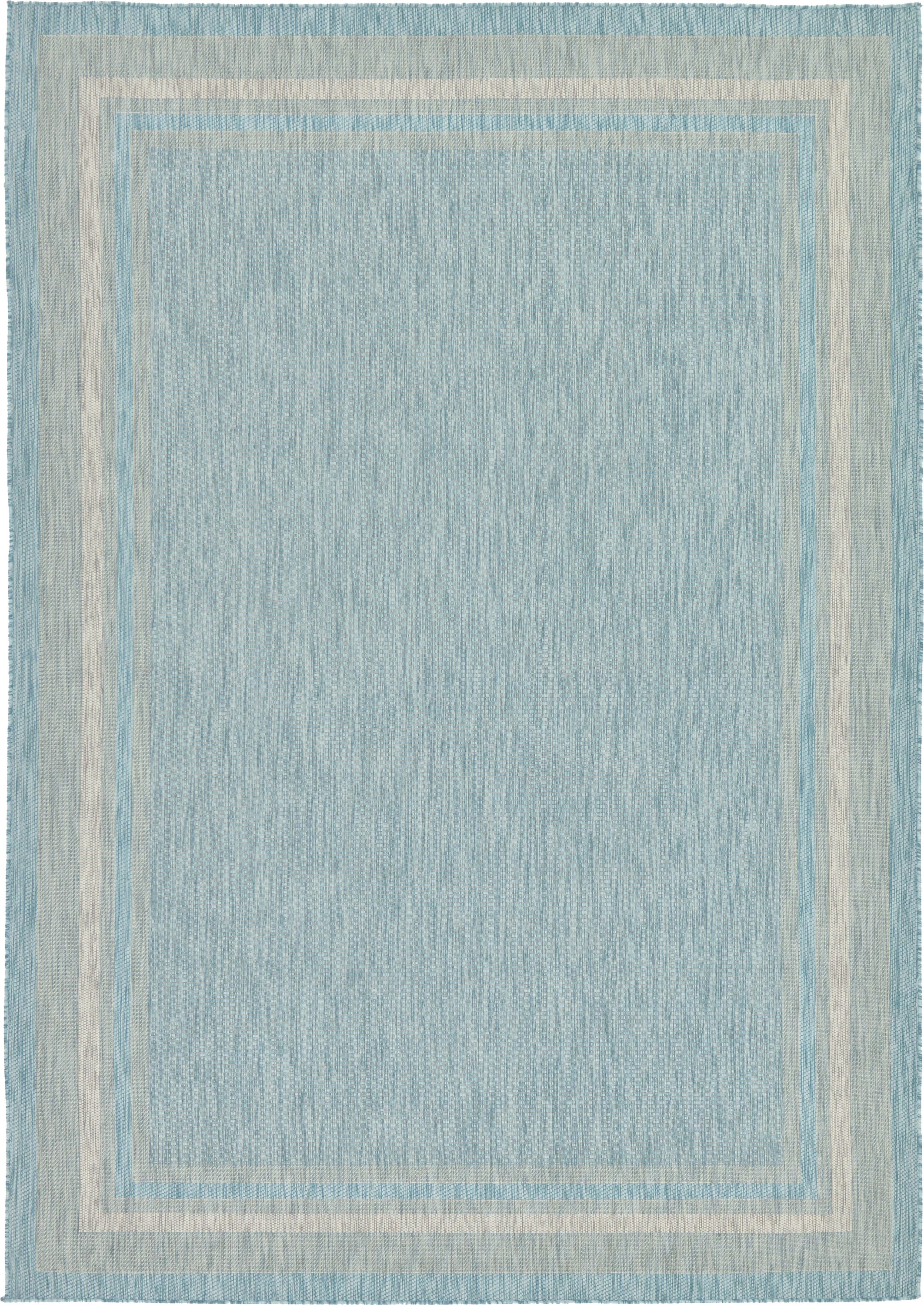 Unique Loom 3129012 Soft Border Outdoor 8 x 11 (ft) Loomed Polypropylene Aquamarine/Beige Rectangular Indoor/Outdoor Border Area rug