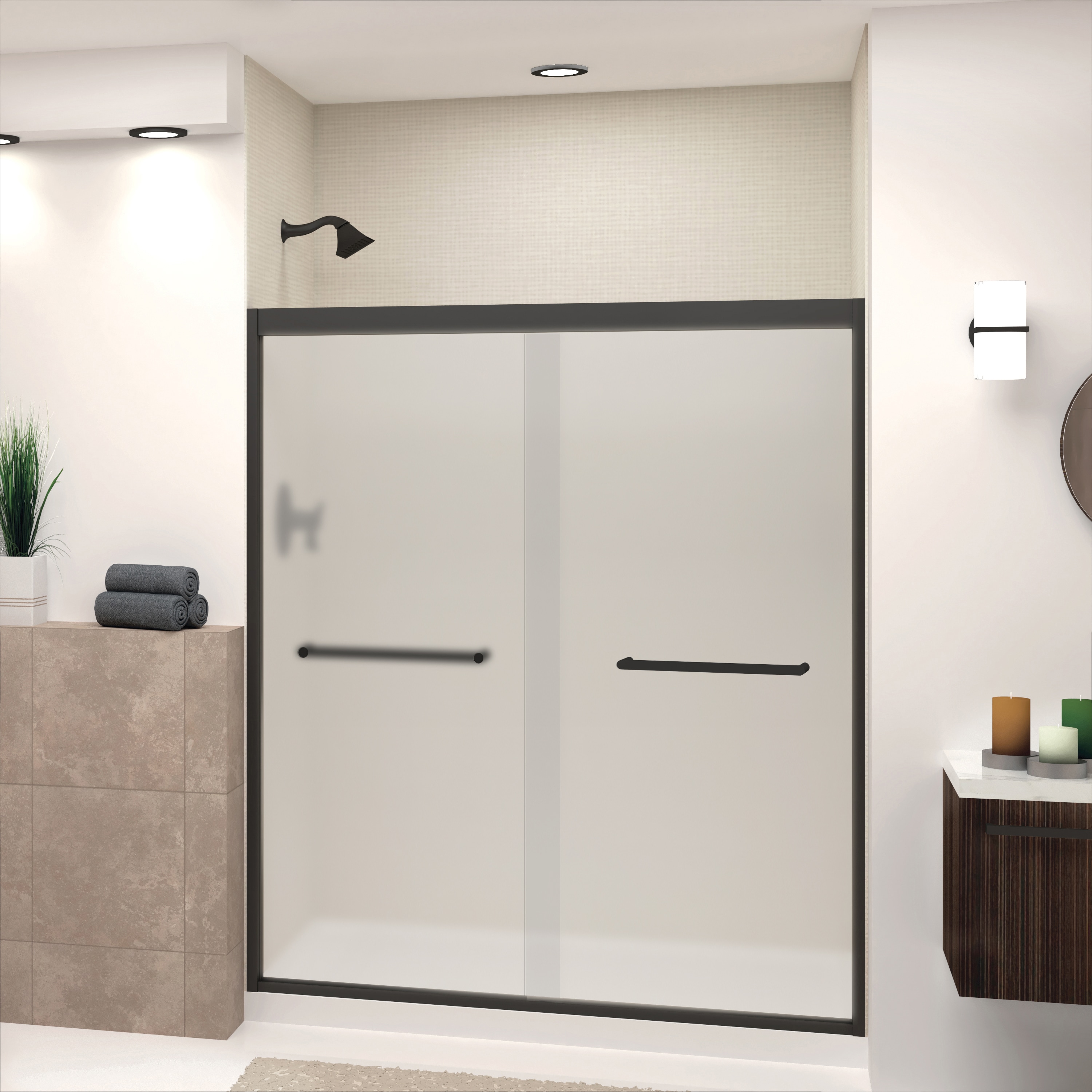 Transolid FBPT607008F-R-MB Frederick Matte Black 26-in to 27-1/4-in x 70-in Semi-frameless Sliding Soft Close Shower Door
