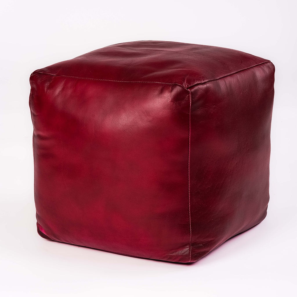 Rugsotic Carpets Square Shaped Goat Leather Handmade Eco-Friendly Dark Pink Pouf - Square Pouf 14 x 14x 14 Inch Plain Solid Pouf Goat Leather Pouf Recycled Foam with Fibre Fill Stuffed Pouf Leather Pouf PF12