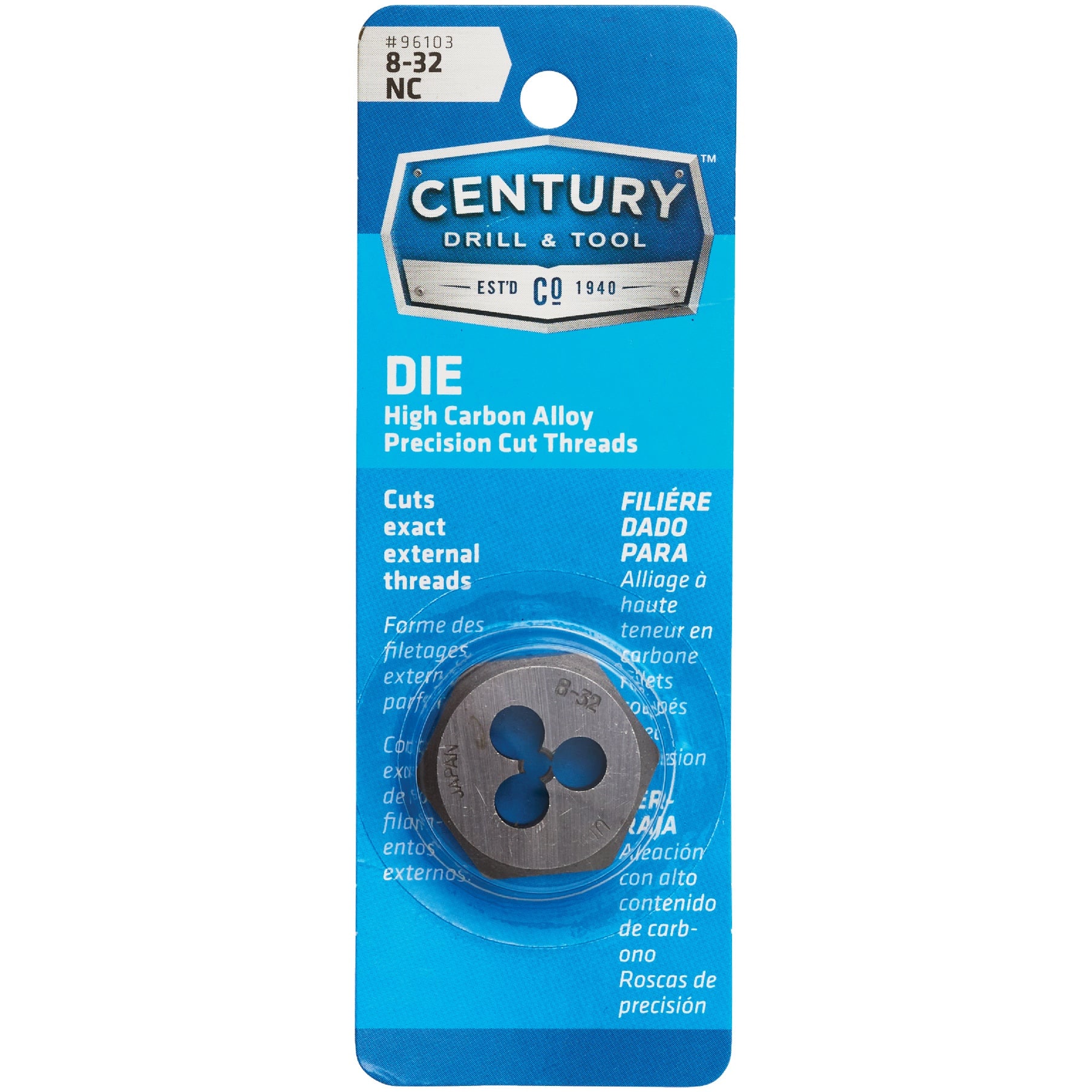 Century Drill & Tool Century Drill Tool 96103 8-32 NC Carbon Steel Hex Die 1 in AF #96103