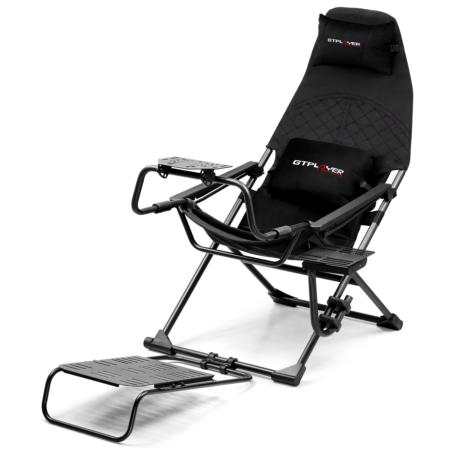 GTPLAYER LOWE'S-GTS06-BLK Sim Racing Cockpit Foldable and Adjustable Supports All Steering Wheels and Pedals Not Included Wheel and Pedals