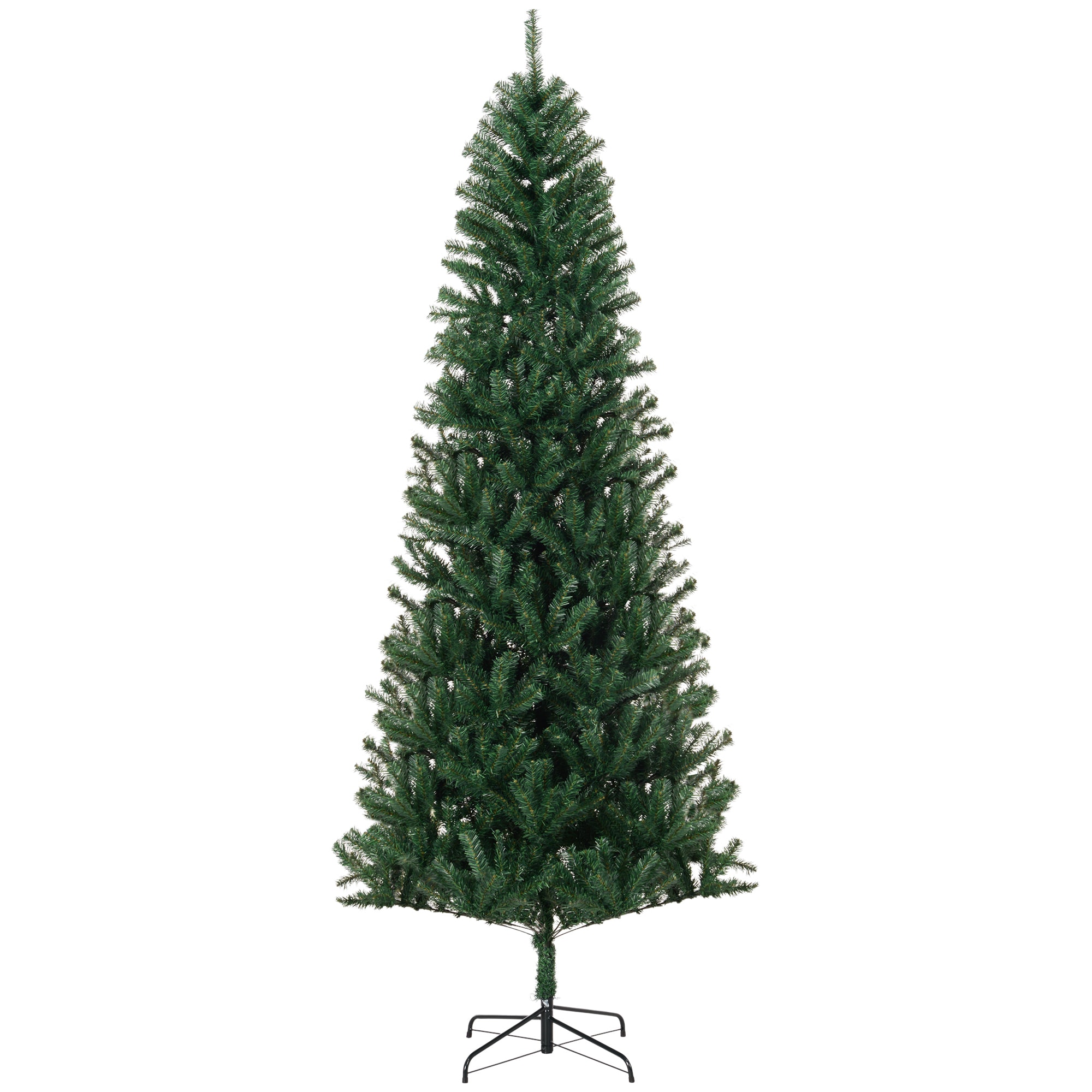 HomCom  8' Tall Unlit Slim Fir Artificial Christmas Tree with Realistic Branches and 1168 Tips Green
