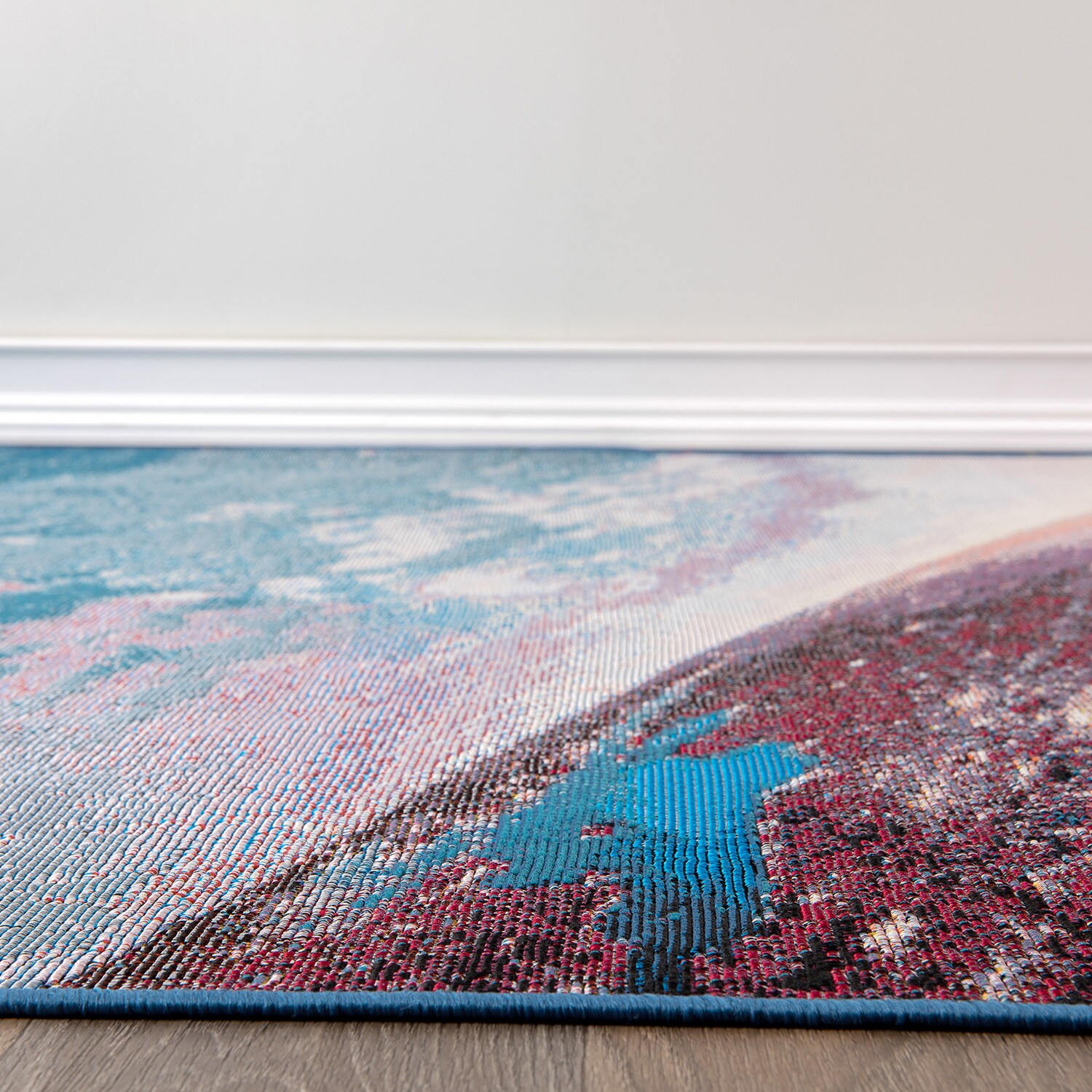 Cosmic Galaxy Red and Blue Rectangular Synthetic Rug 5' x 7'