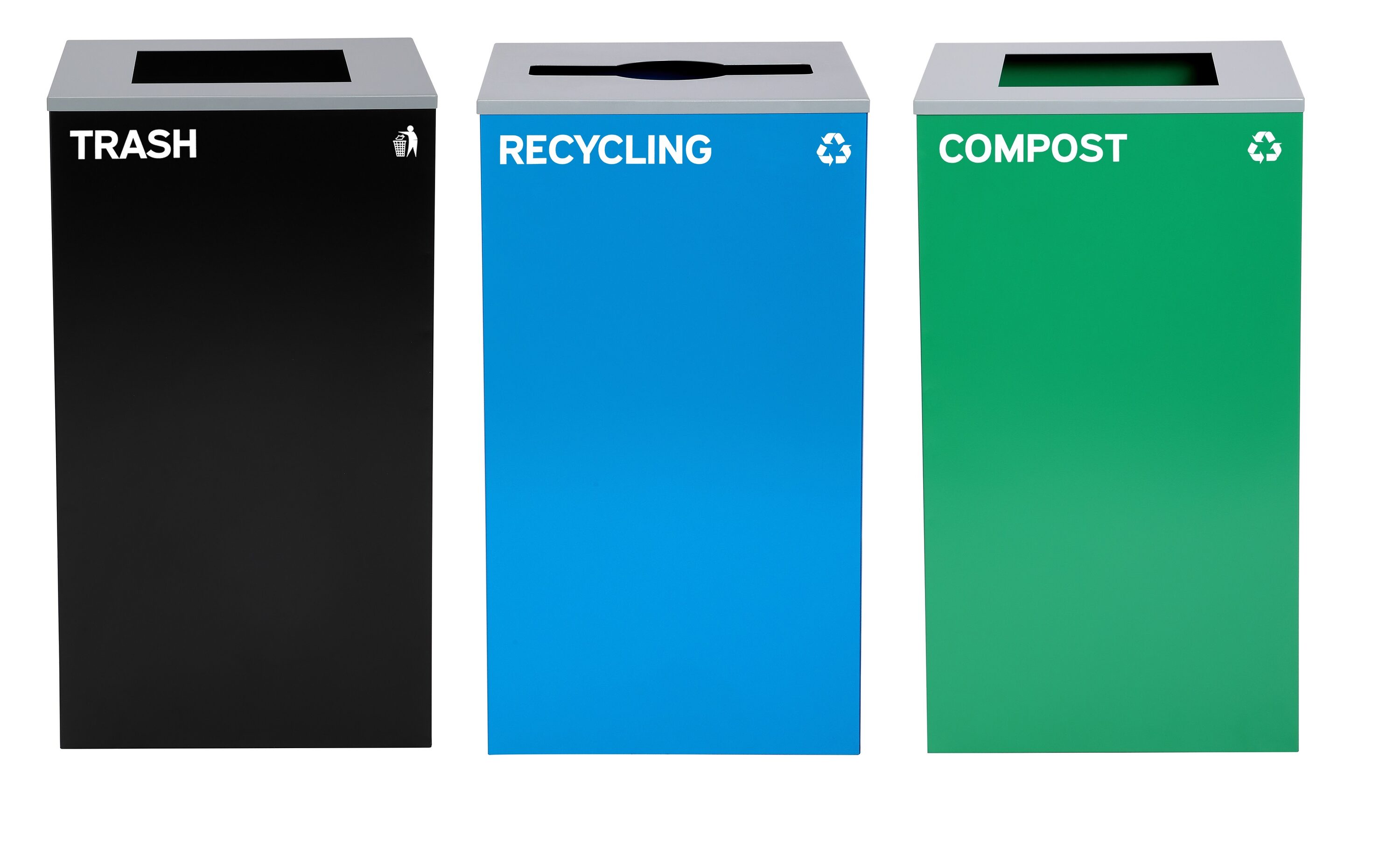 Alpine Industries - 3-Stream 87 Gallon Black Steel Commercial Trash Can Green Compost Trash Can w...