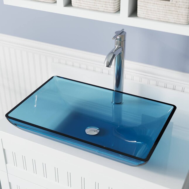 Mr Direct Aqua Tempered Glass Vessel Rectangular Modern Bathroom Sink 22 38 In X 14 25 The Sinks Department At Com - Smelly Bathroom Sink Hole Accessories
