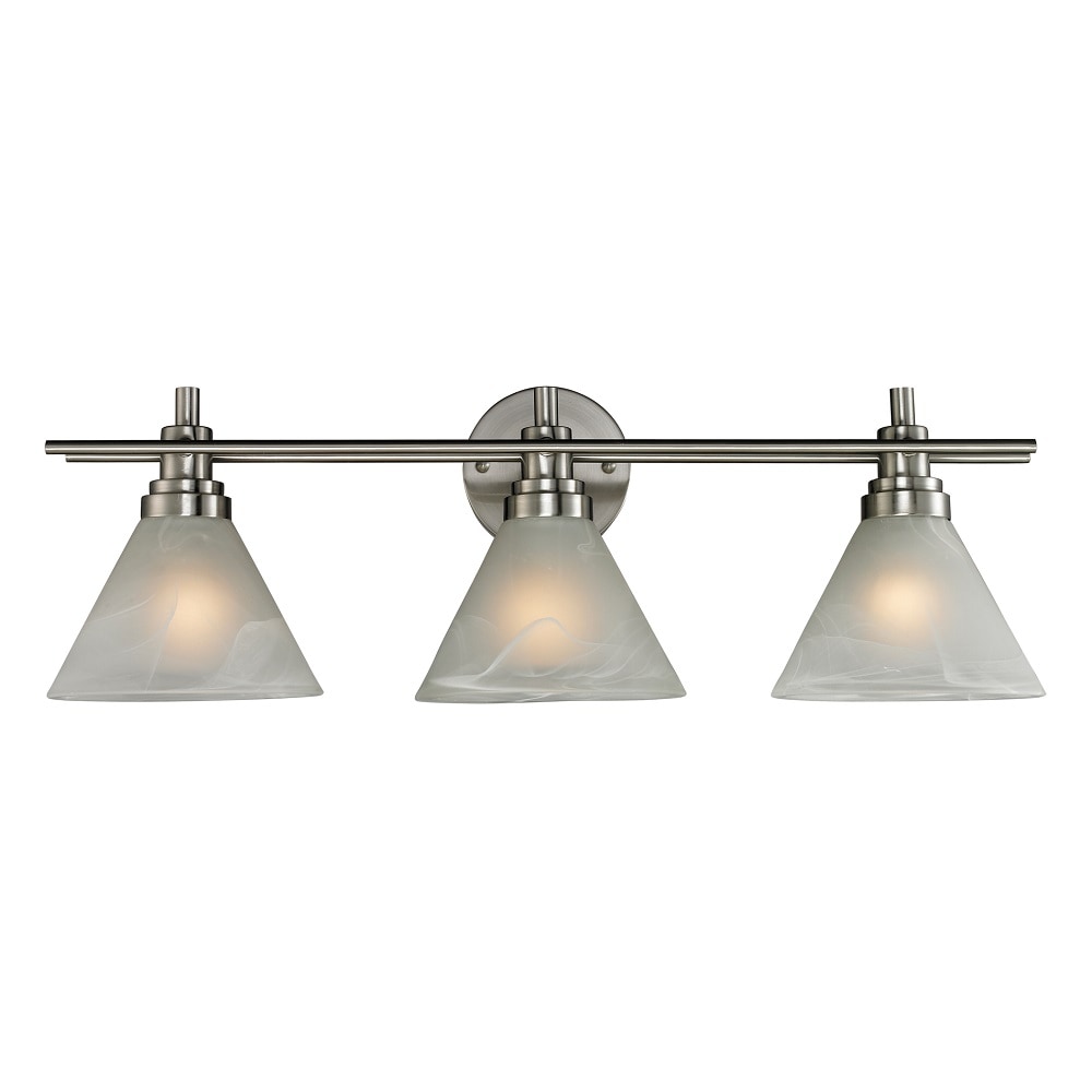 Westmore Lighting BB320411 Coshocton 26-in 3-Light Brushed Nickel and White Marbleized Glass Transitional Vanity Light